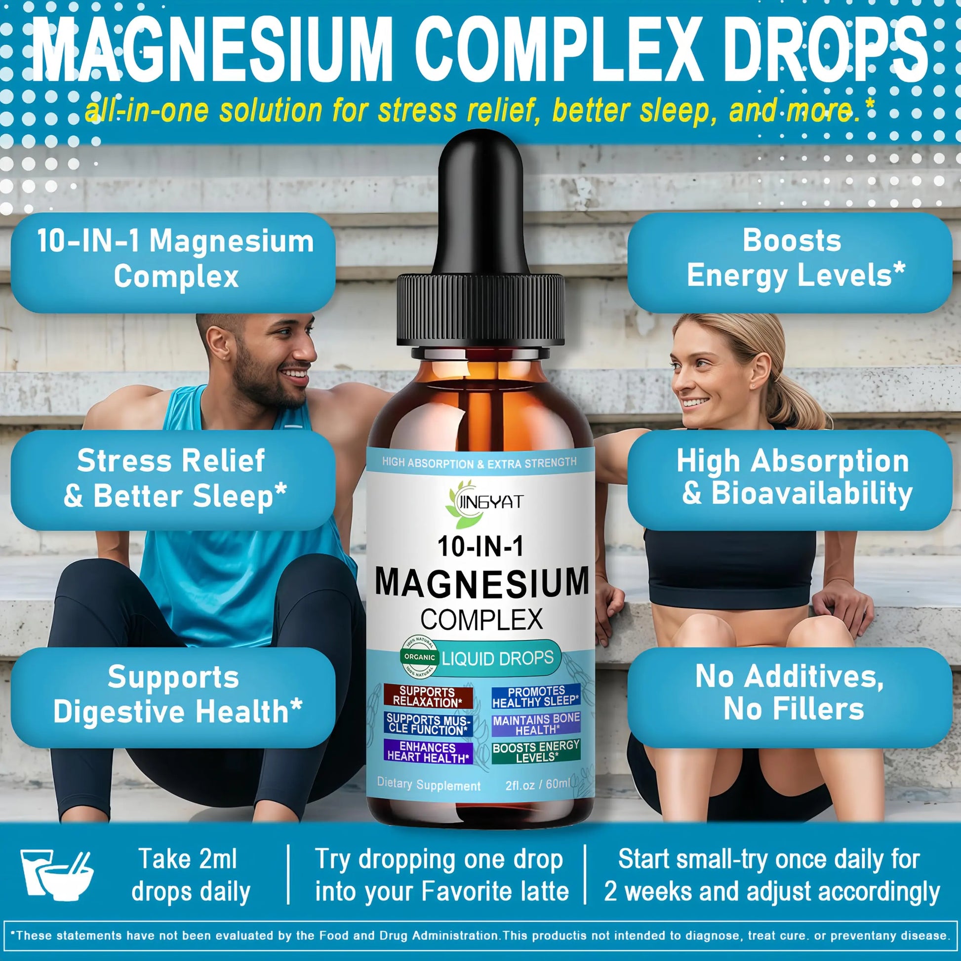 High Absorption Magnesium Complex Drops | 10-in-1 Liquid Magnesium Complex for Women & Men with Glycinate,Citrate,Taurate | for Stress Relief,Sleep,Heart Health | Vegan,Non-GMO,Fast-Acting Formula JINGYAT buy supplements canada