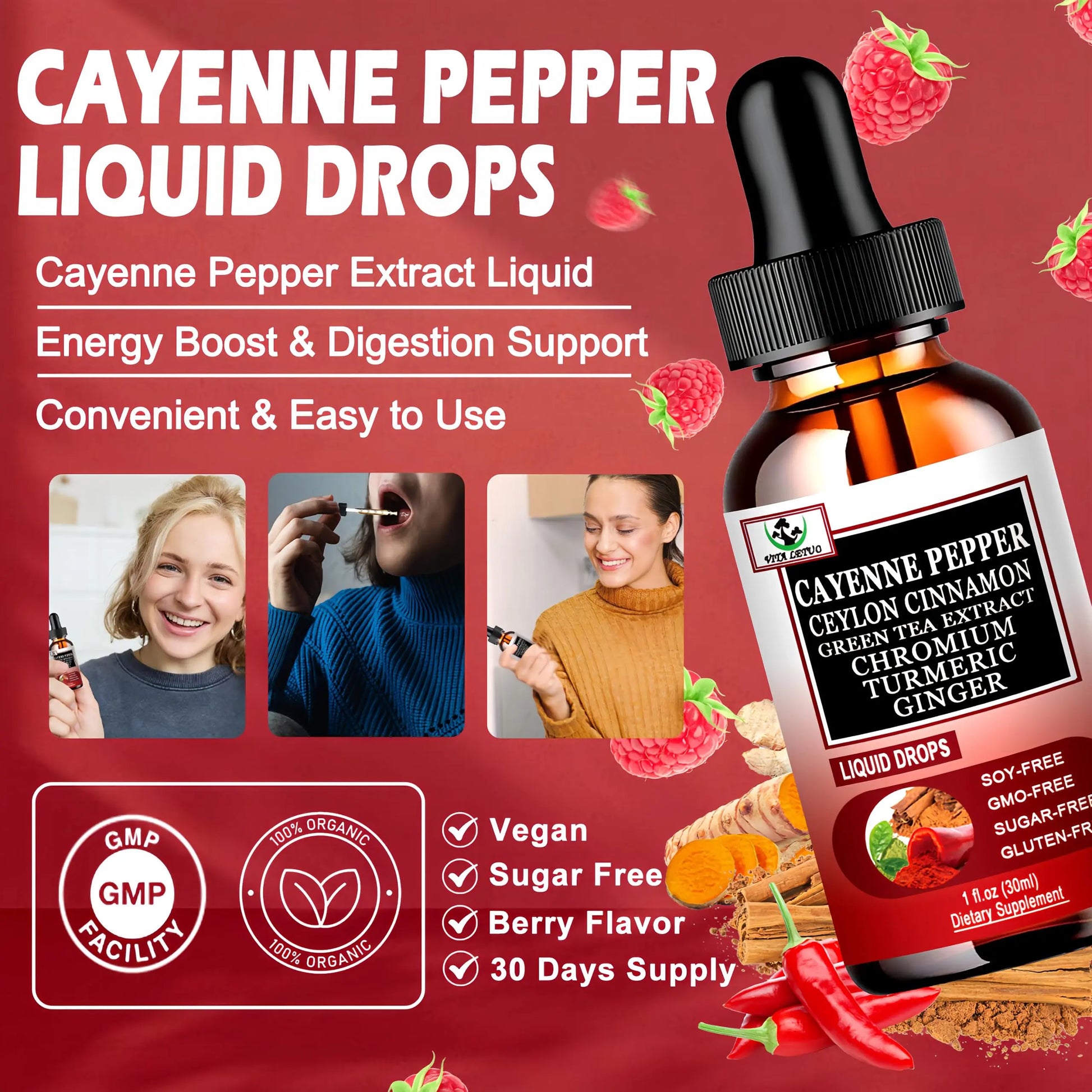 Cayenne Pepper Drops, High Absorption 6-in-1 Liquid Cayenne Pepper Supplement w/Ceylon Cinnamon, Green Tea Extract, Turmeric, Organic Liquid Drops Than Cayenne Capsules Powder Vita letuo buy supplements canada