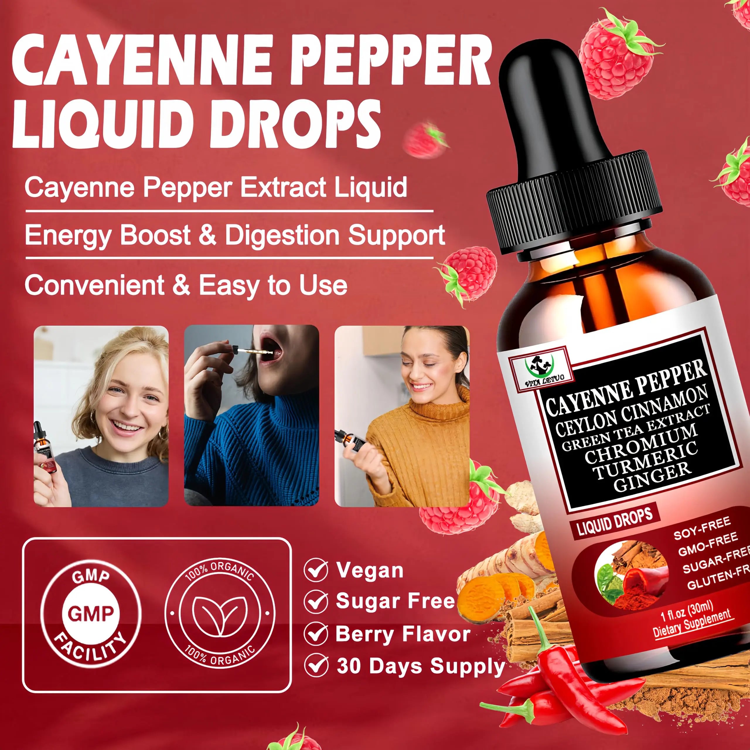 Cayenne Pepper Drops, High Absorption 6-in-1 Liquid Cayenne Pepper Supplement w/Ceylon Cinnamon, Green Tea Extract, Turmeric, Organic Liquid Drops Than Cayenne Capsules Powder Vita letuo buy supplements canada