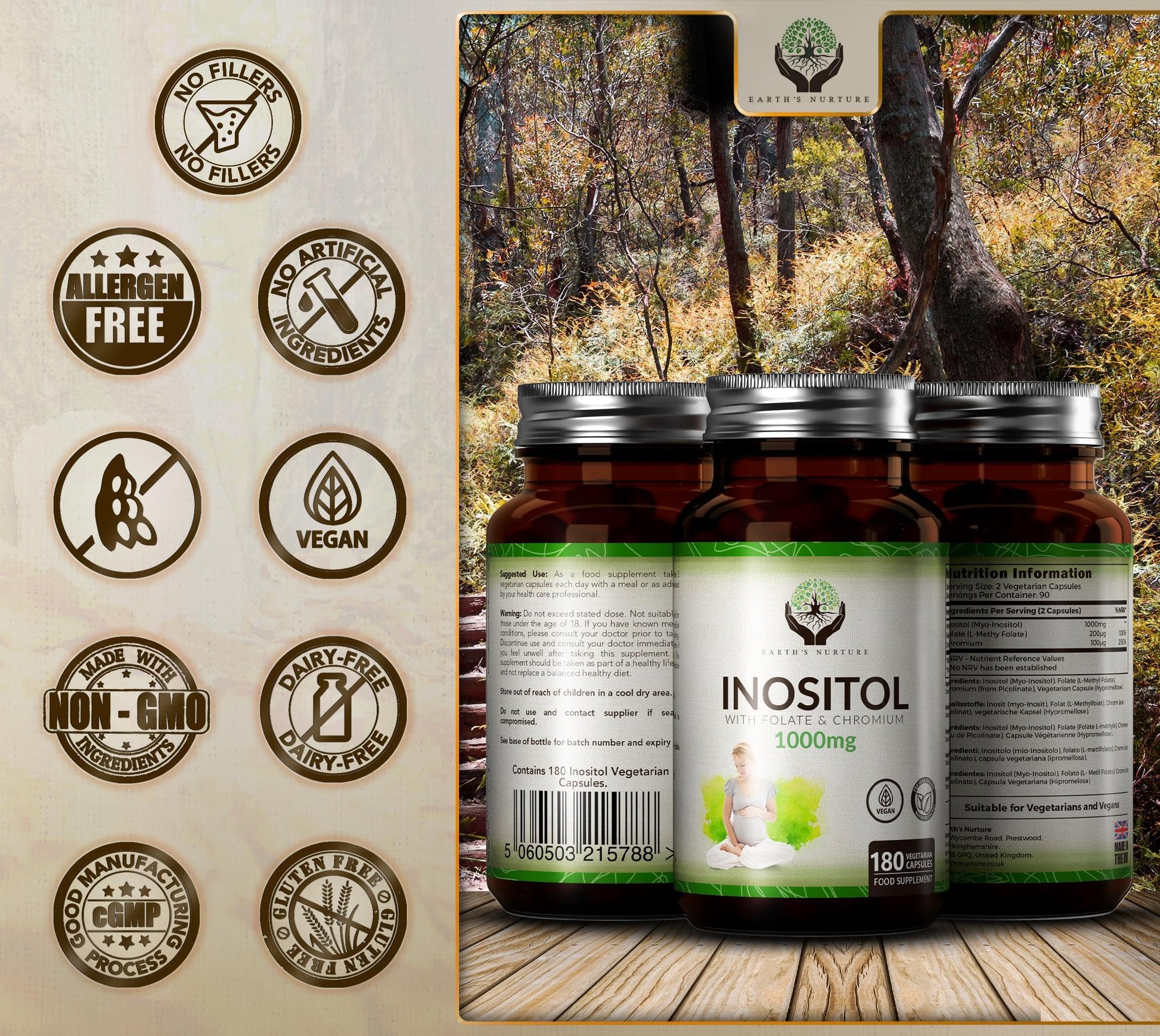 EN Myo-Inositol Chromium & Folate Blend | 1000mg Myo Inositol Per Serving | 180 Vegan Earth's Nurture buy supplements canada