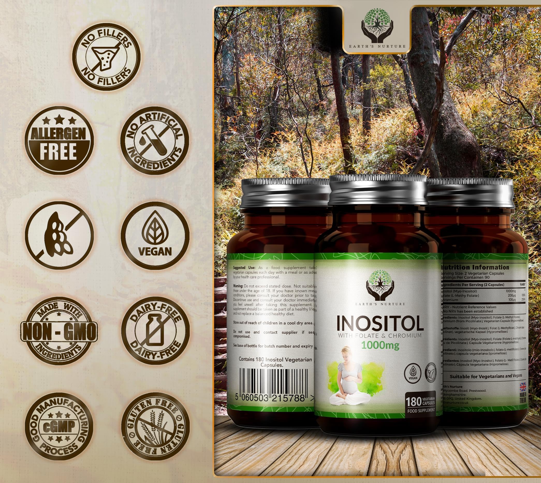 EN Myo-Inositol Chromium & Folate Blend | 1000mg Myo Inositol Per Serving | 180 Vegan Earth's Nurture buy supplements canada
