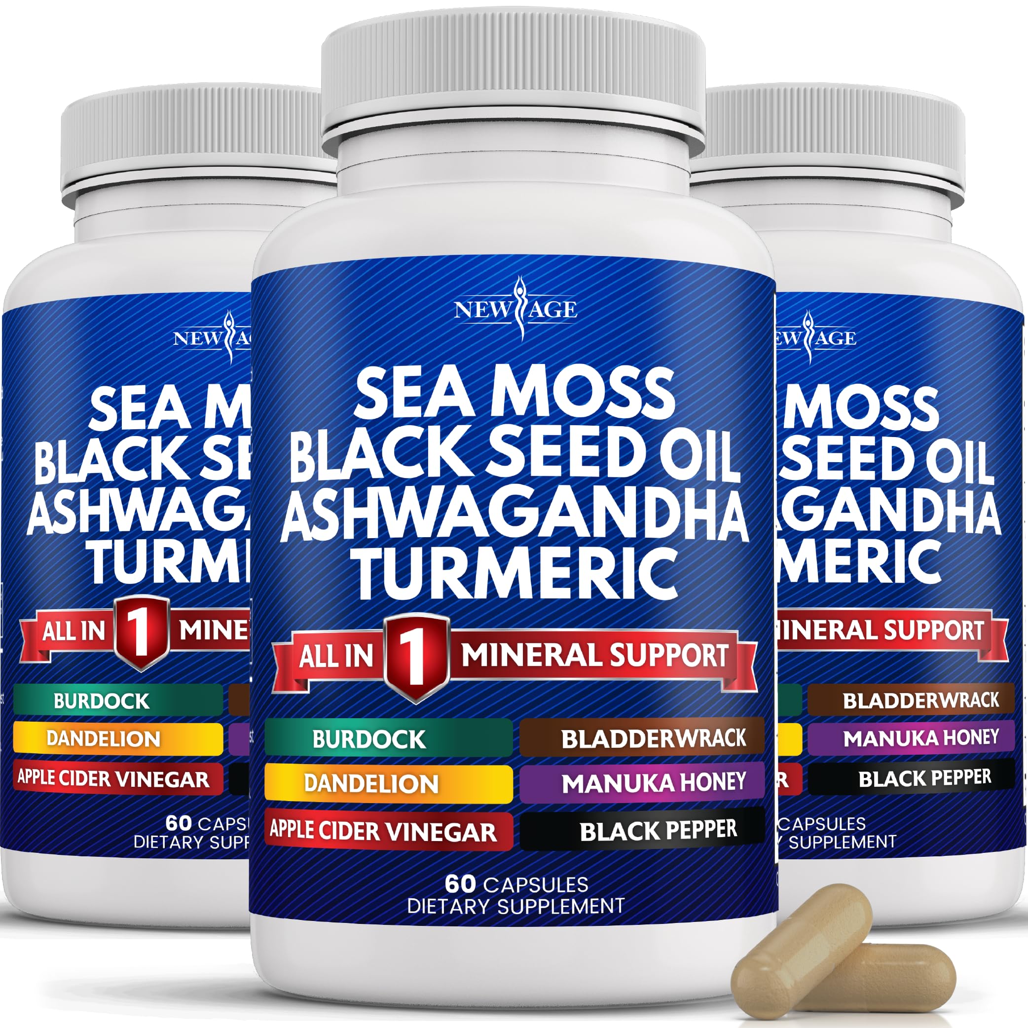 Silica Sea Moss 3000mg Black Seed Oil 2000mg Ashwagandha 1000mg Turmeric 1000mg NEW AGE buy supplements canada