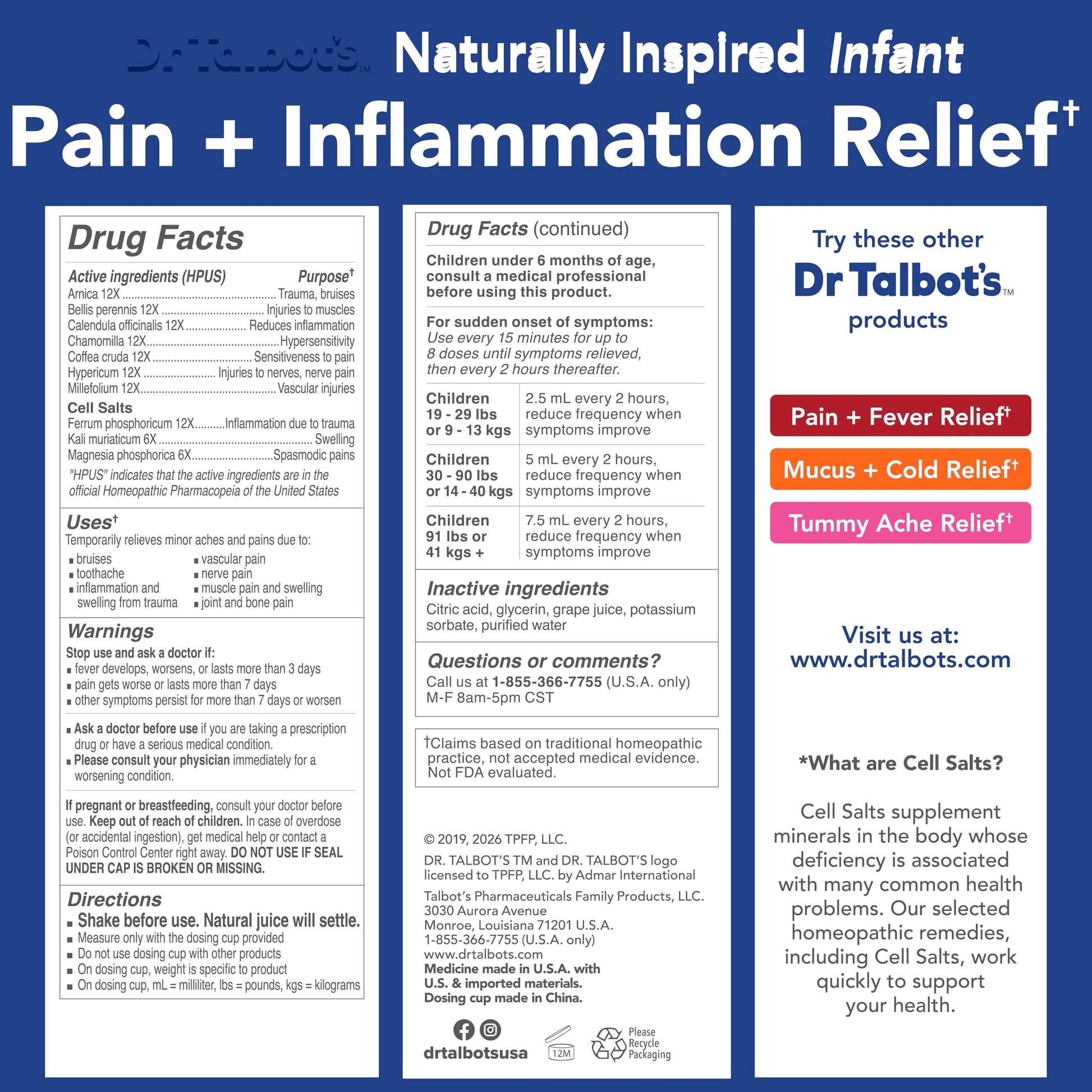 Dr. Talbot's Pain + Inflammation Relief Liquid Medicine for Children, Includes Dosage Cup, Grape Juice Flavor, 4 Fl Oz (Packaging May Vary) Dr. Talbot's buy supplements canada