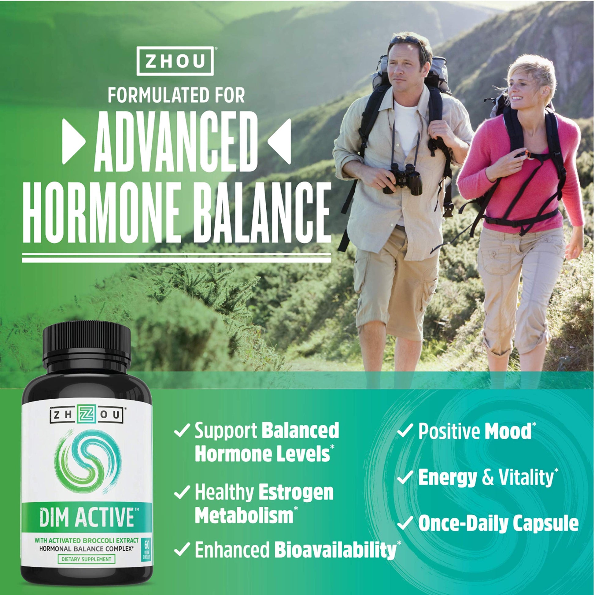 Zhou DIM Active - DIM Supplement, Hormone Balance for Women & Men, Hormonal Support with 250mg Diindolylmethane - 60 Vegan Capsules ZHOU buy supplements canada