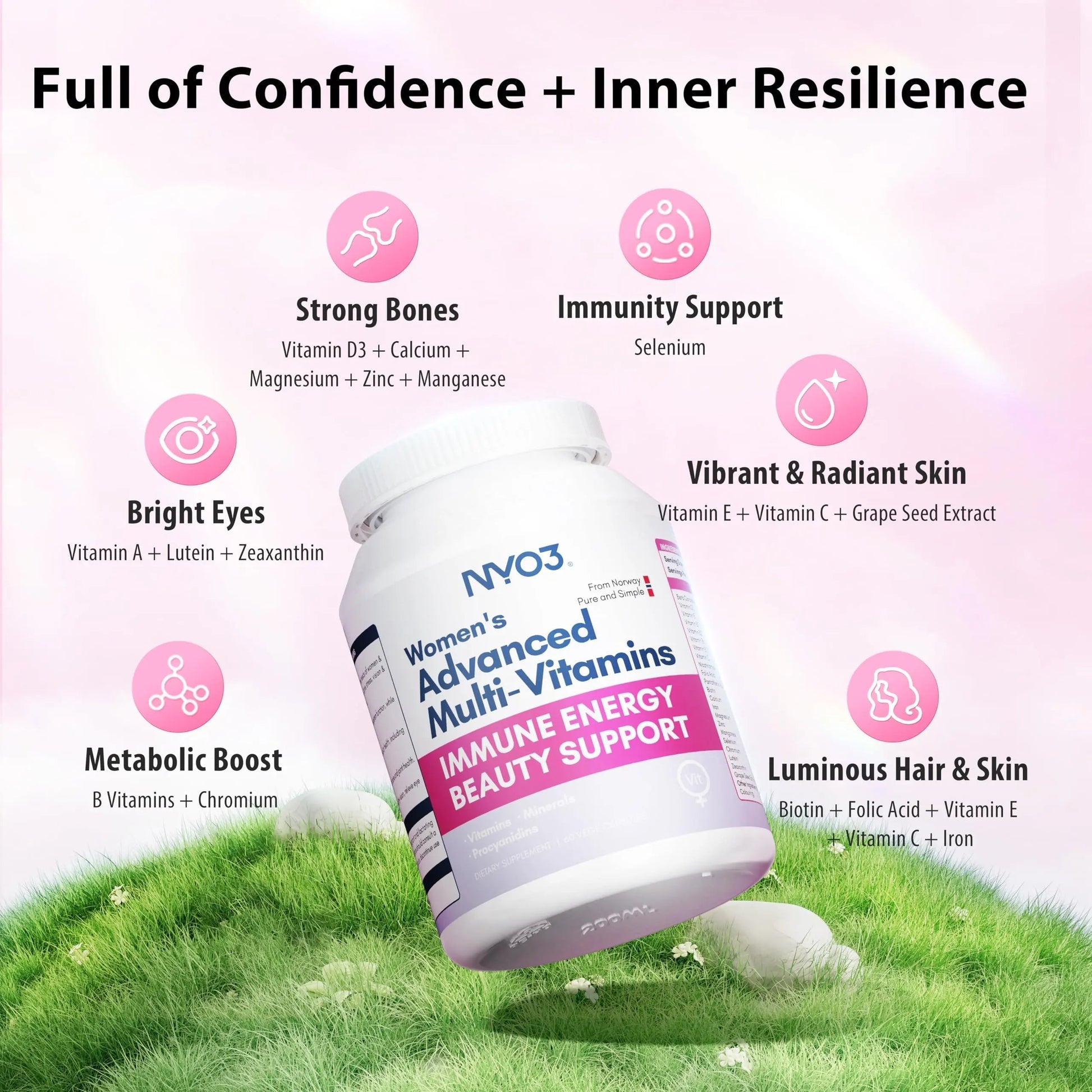 NYO3 Multivitamin for Women with 22 Essential Nutrients | 7 Minerals & 3 Special Additives & 12 Vitamins | Lutein, Zeaxanthin, Grape Seed | NYO3 buy supplements canada