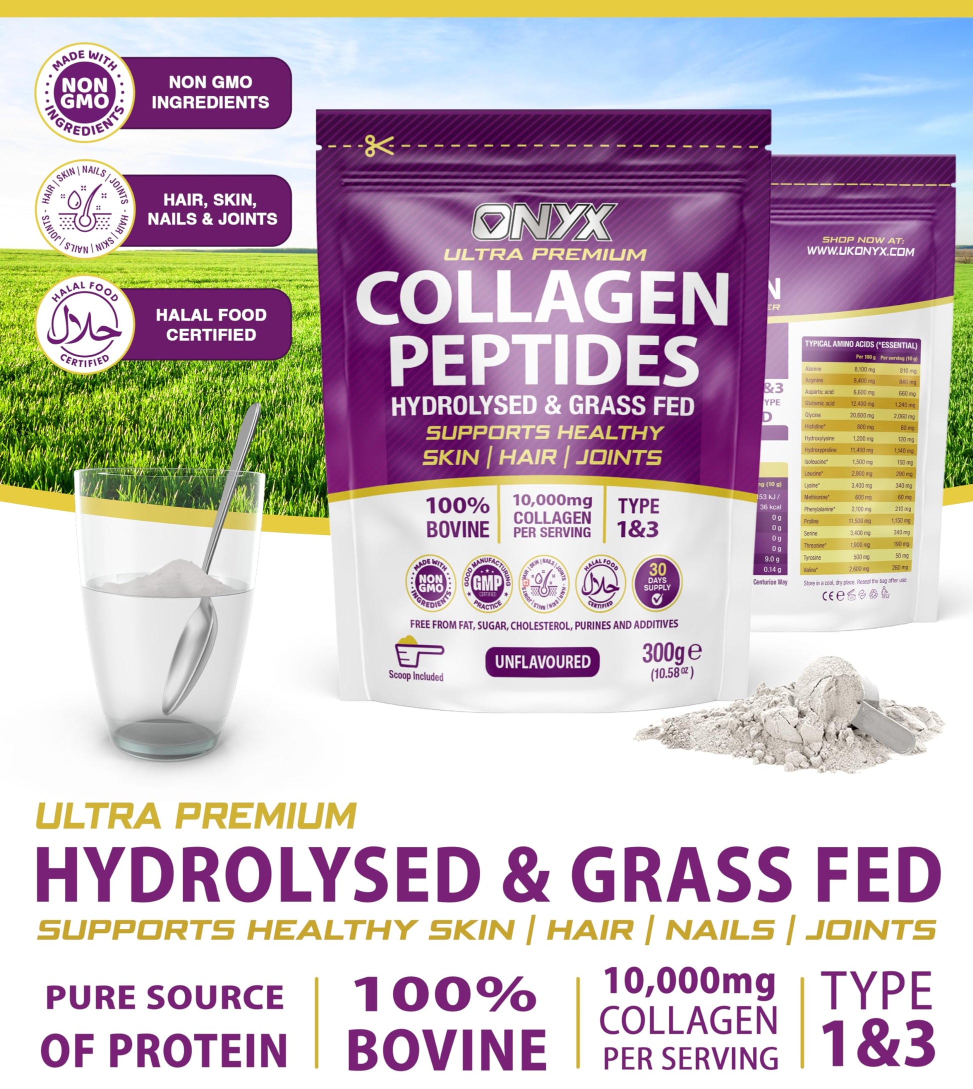 Collagen Powder 600g - 60 Servings - Collagen Peptides Supplement with High ONYX INGREDIENTS 101 buy supplements canada