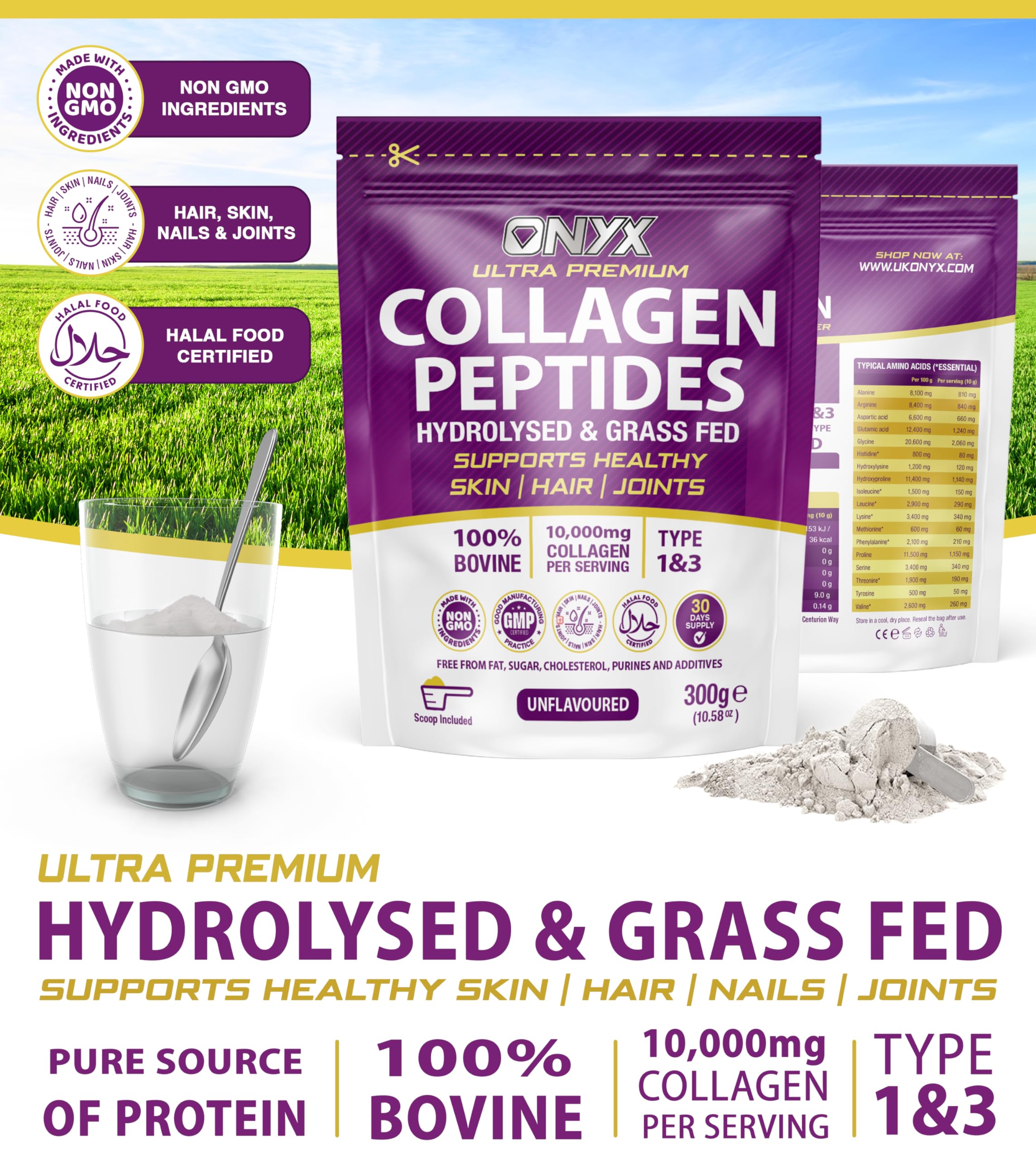 Collagen Powder 600g - 60 Servings - Collagen Peptides Supplement with High ONYX INGREDIENTS 101 buy supplements canada