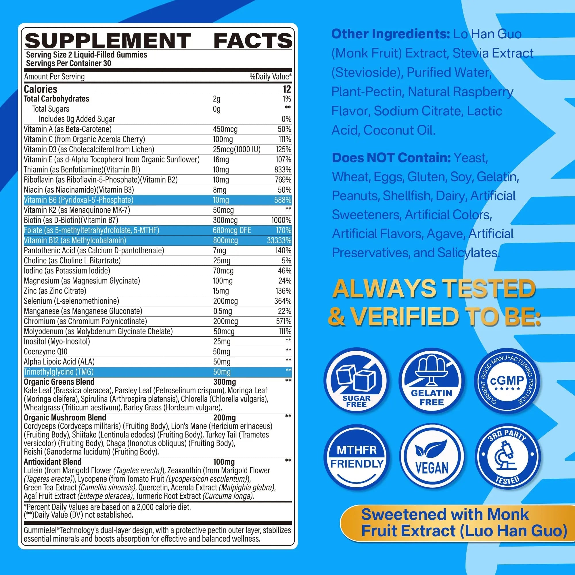 Methylated Multivitamin for Men & Women Gummies + Greens & Mushroom Blend, Methylfolate & B12, TMG, Choline LILICARE buy supplements canada