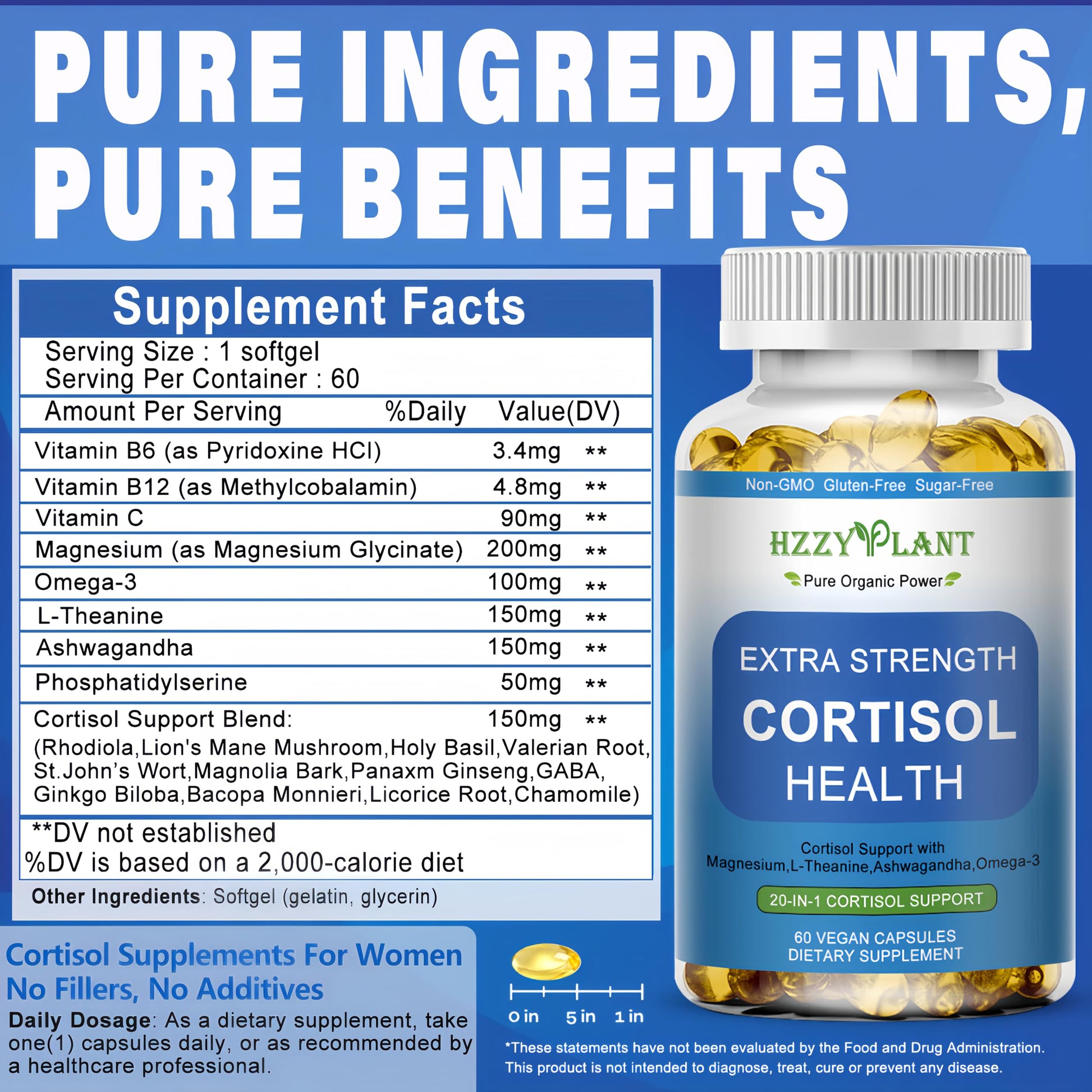 Cortisol Supplements for Women and Men Softgels with Phosphatidylserine Magnesium Ashwagandha L-Theanine,High Absorption Cortisol Detox Capsules for Sleep Relaxation Stress Relief,Non-GMO,60 Servings HZZYPLANT buy supplements canada