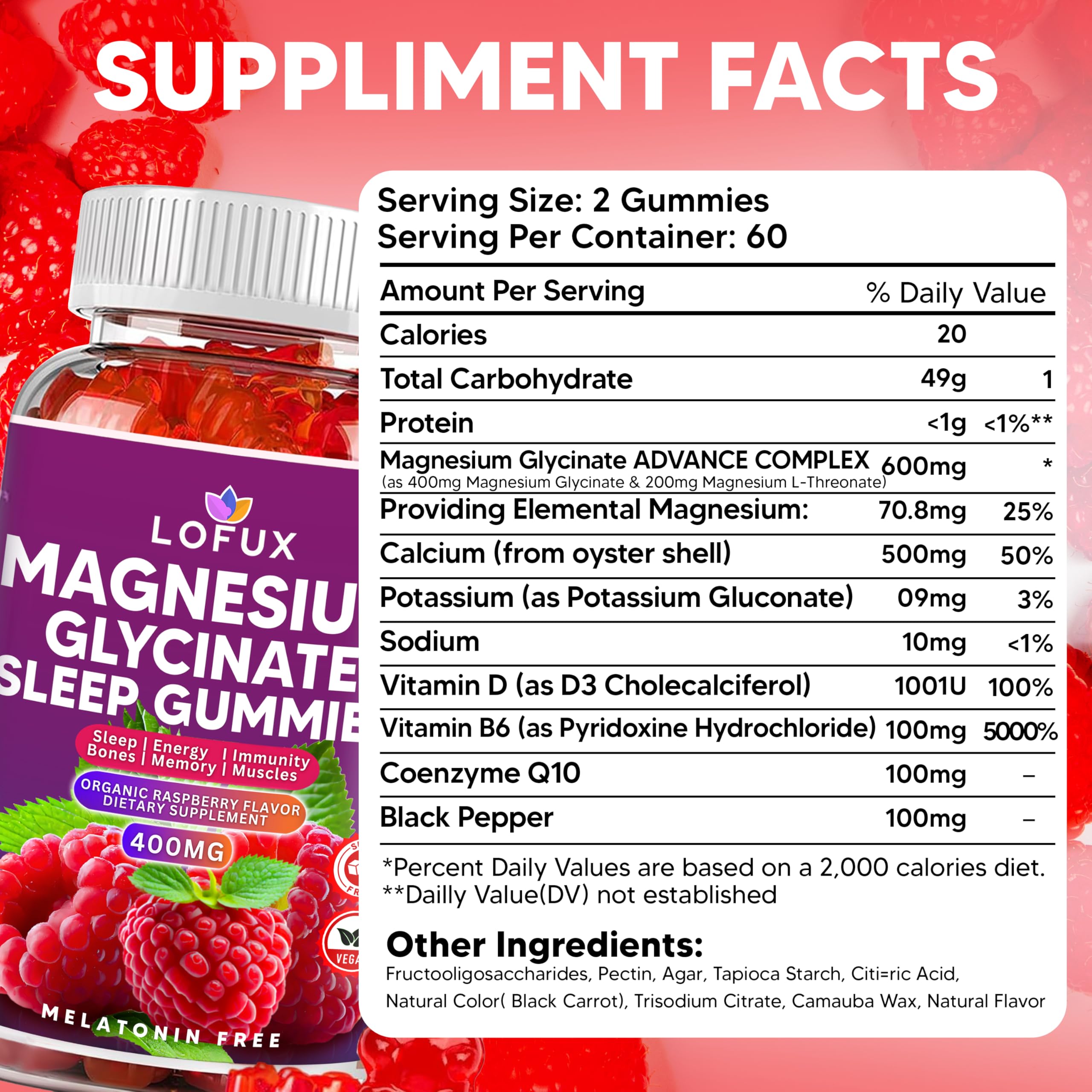 Lofux Magnesium Glycinate Gummies 400mg, Sugar Free Magnesium Gummies for Adults Women, Men, Chewable Supplement Gummy with L-Threonate, Vitamin D, B6, CoQ10 - for Calm, Sleep, Body Relaxation, 120 Ct Lofux buy supplements canada