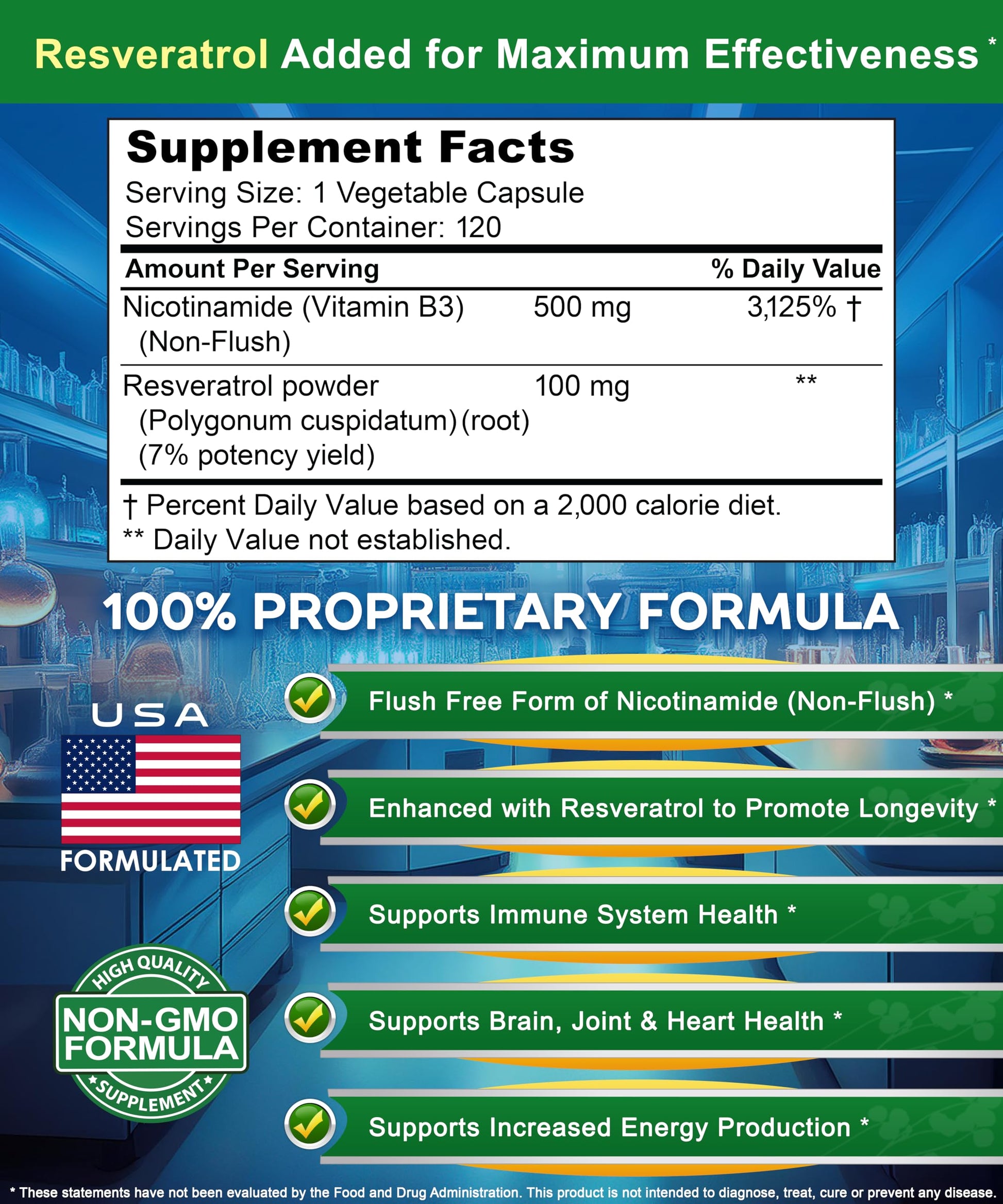 aSquared Nutrition Nicotinamide with Resveratrol - 120 Veggie Capsules - Vitamin B3 500mg (Niacinamide Flush Free) - Supplement Pills to Support NAD, Skin Cell Health & Energy aSquared Nutrition buy supplements canada