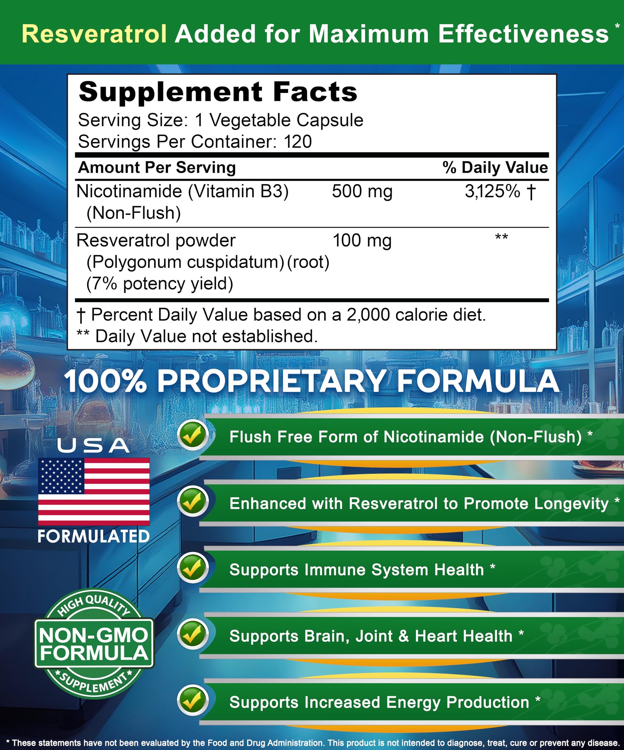 aSquared Nutrition Nicotinamide with Resveratrol - 120 Veggie Capsules - Vitamin B3 500mg (Niacinamide Flush Free) - Supplement Pills to Support NAD, Skin Cell Health & Energy aSquared Nutrition buy supplements canada