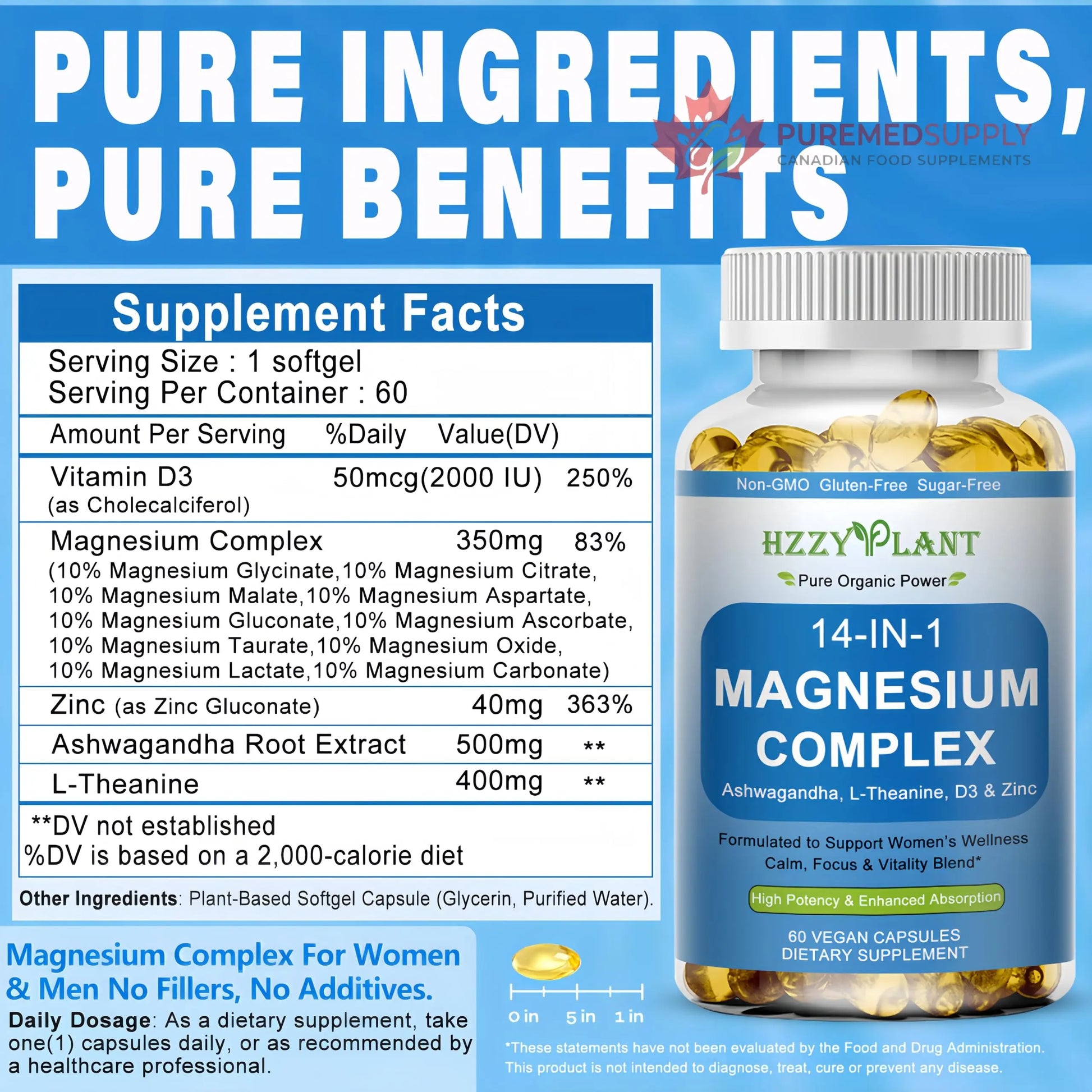 Magnesium Complex Softgels, High Absorption Magnesium Supplement with Glycinate, Citrate, Malate, Taurate, 14-in-1 Magnesium Complex for Women & Men for Muscle, Heart, Sleep Support, 2 Month Supply HZZYPLANT buy supplements canada