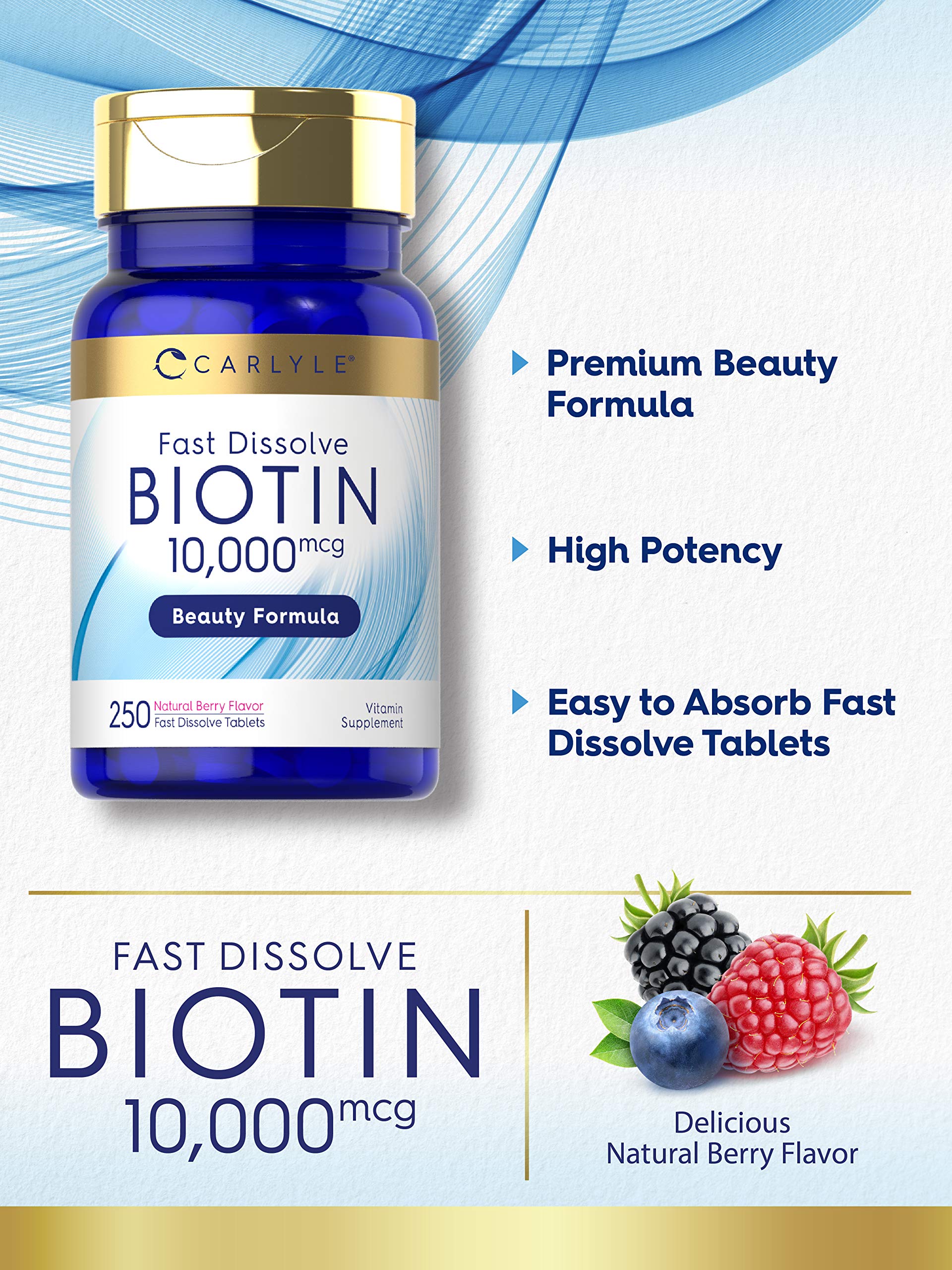 Carlyle Biotin 10000mcg | 250 Fast Dissolve Tablets | Max Strength | Vegetarian, Non-GMO, Gluten Free Supplement Carlyle buy supplements canada
