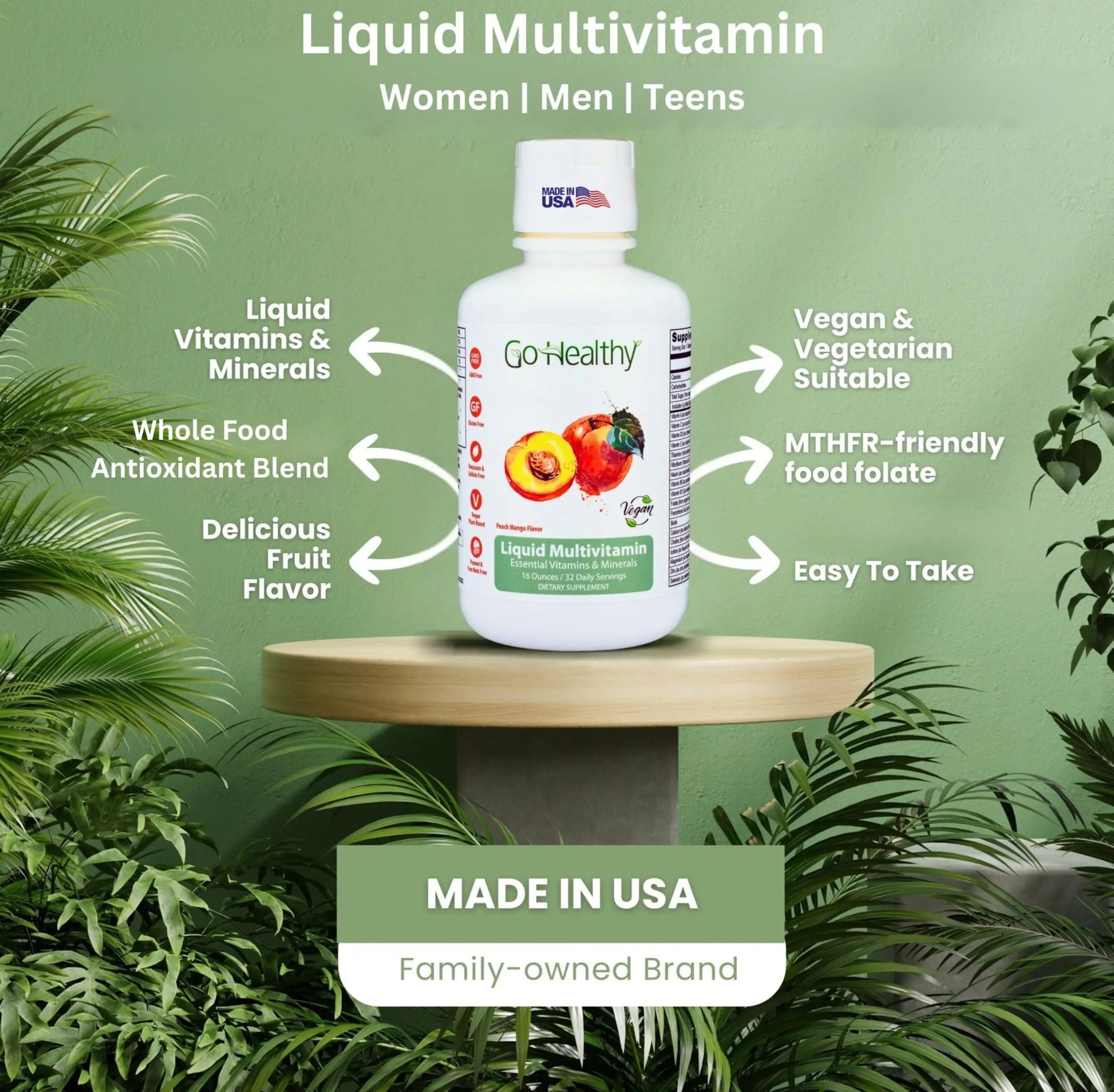 Go Healthy Liquid Vitamins for Women, Men, Teens | Vegan Vitamin & Mineral | High Absorption | Premium Liquid Multivitamin | Go Healthy Natural buy supplements canada
