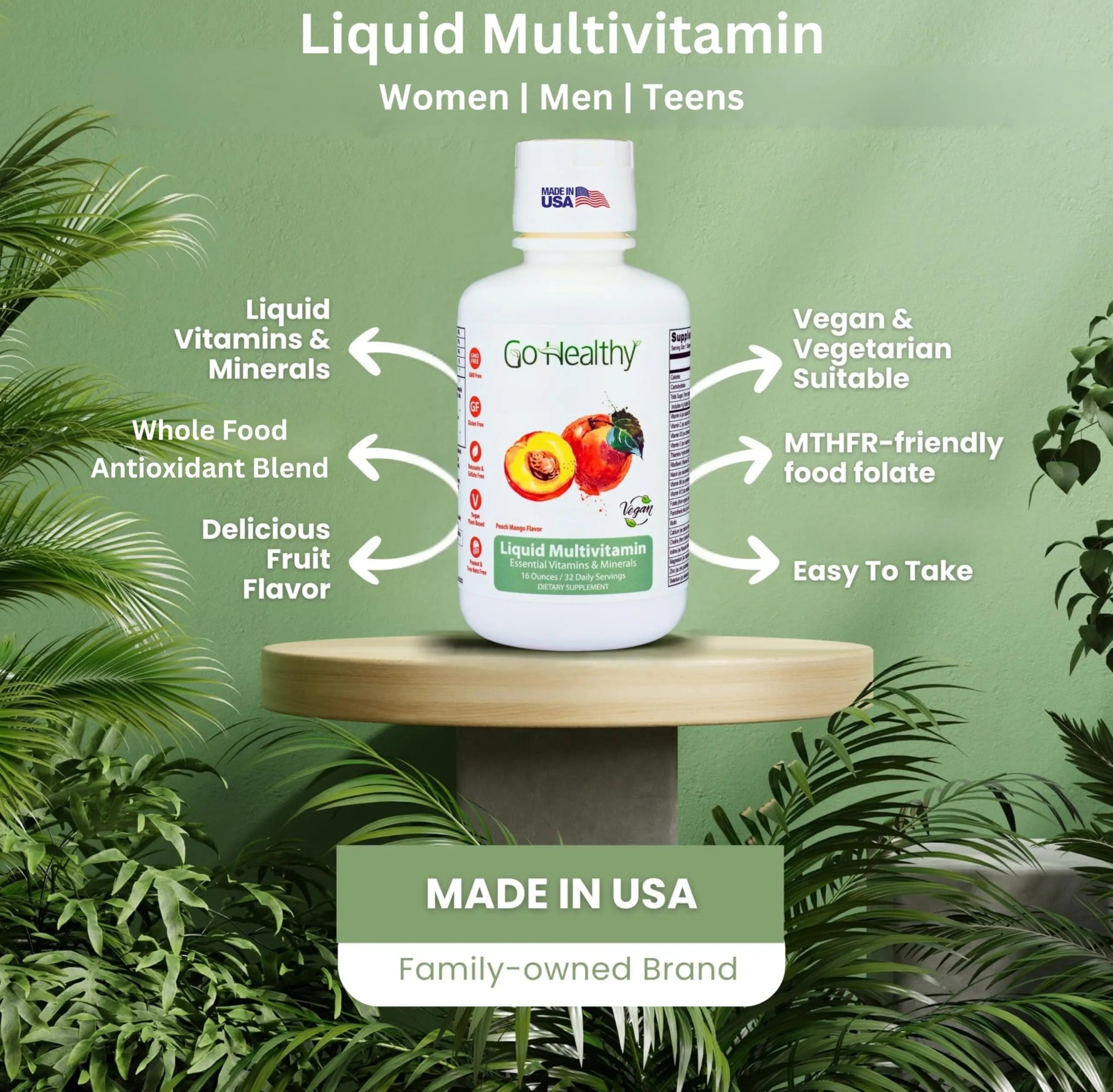 Go Healthy Liquid Vitamins for Women, Men, Teens | Vegan Vitamin & Mineral | High Absorption | Premium Liquid Multivitamin | Go Healthy Natural buy supplements canada