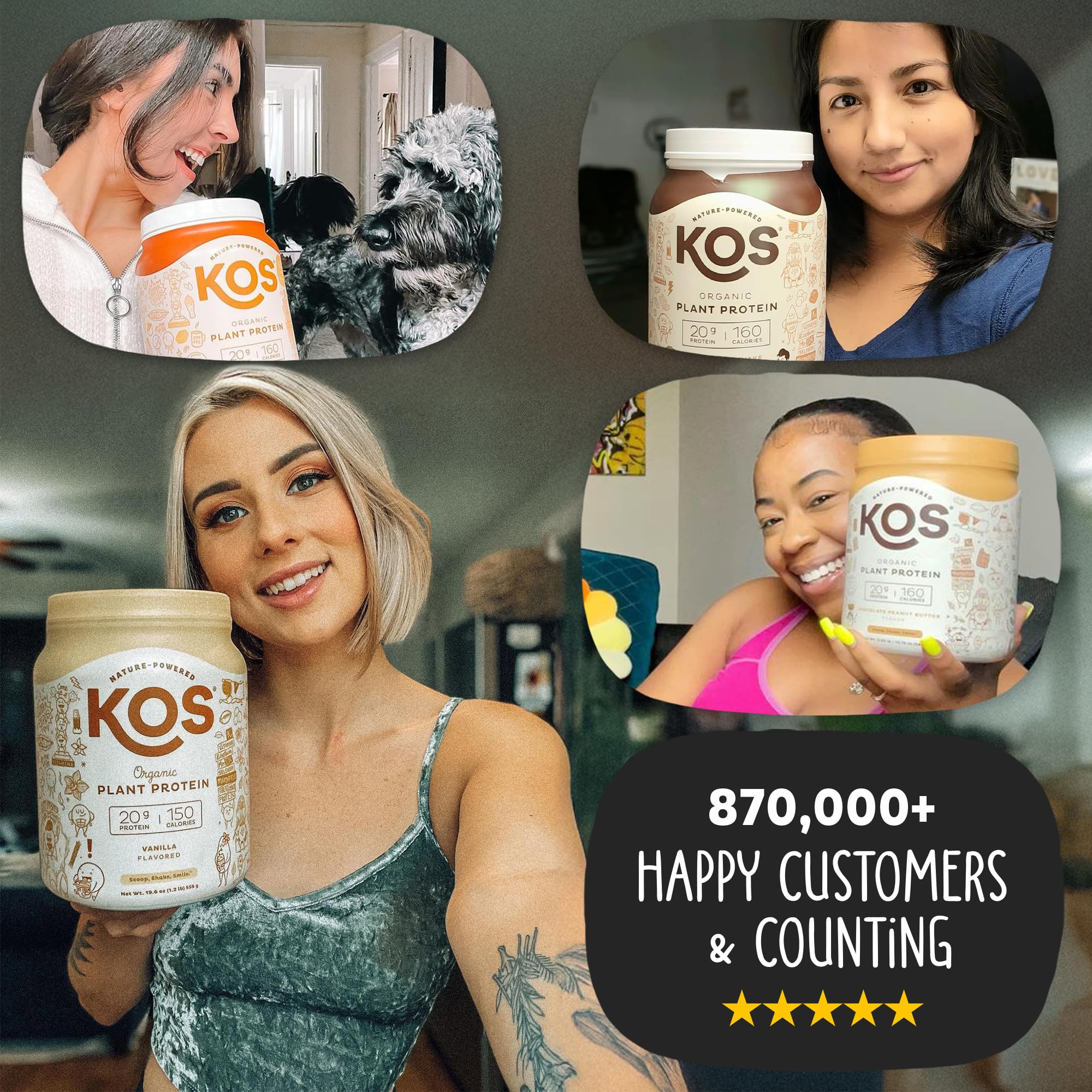 KOS Vegan Protein Powder Erythritol Free, Vanilla USDA Organic - Pea Protein Blend, Plant Based Superfood Rich in Vitamins & Minerals - Keto, Dairy Free - Meal Replacement for Women & Men, 28 Servings KOS buy supplements canada