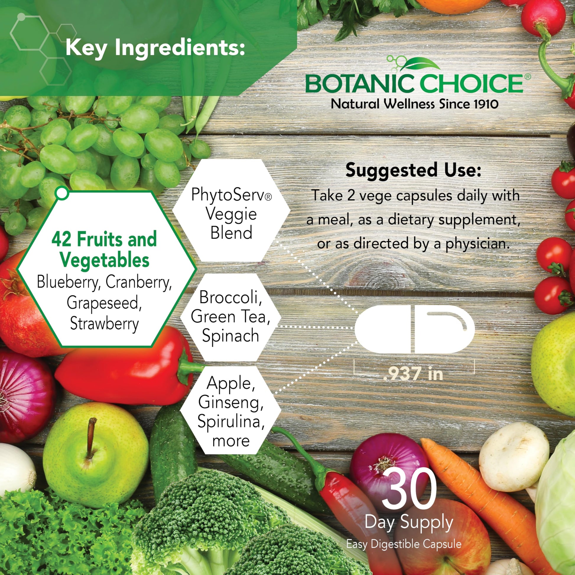 Botanic Choice Since 1910 - Mega Fruits & Veggies Blend - 42 Fruits and Vegetables - 2 Caps Daily - 60 Count Supplement - 2 Pack Botanic Choice buy supplements canada