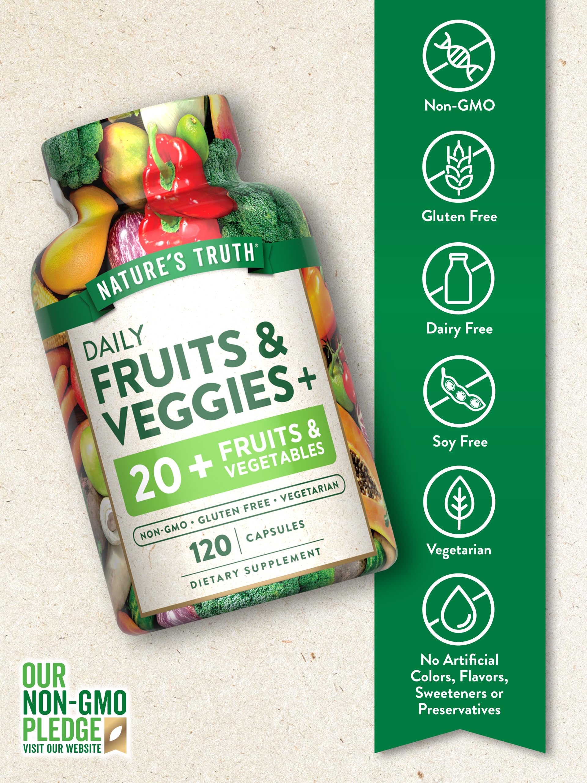 Nature's Truth Fruit and Veggies Supplement | 120 Vegetarian Capsules | 20+ Fruits & Vegetables | Vegetarian, Non-GMO, and Gluten Free Supplement Nature's Truth buy supplements canada