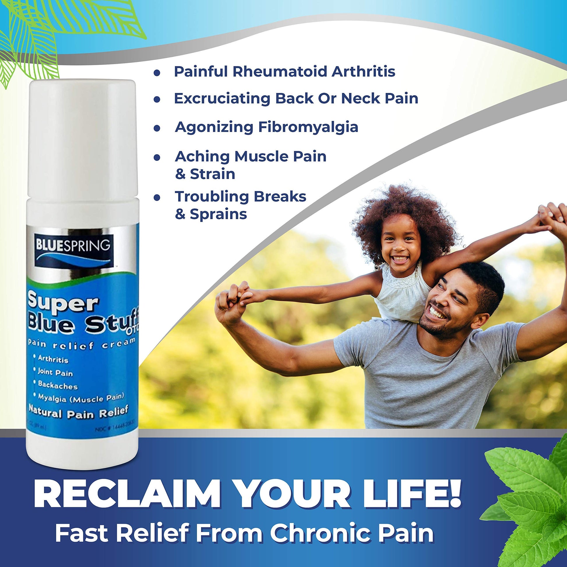 Super Blue Stuff Natural Pain Relief roll on with Emu Oil by BlueSpring- Pain relief rub Anti Inflammatory Analgesic Cream for Back, Knee, Joint, Muscle, Arthritis, and neck Pain Relief- 3 Oz roll-on. Emu Therapy buy supplements canada