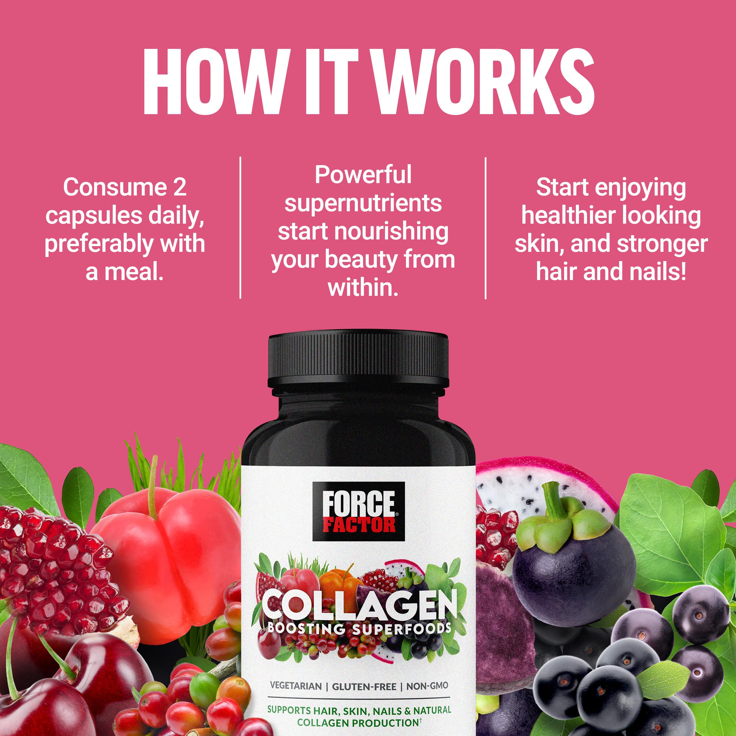 Force Factor Collagen Boosting Superfoods, Vegan Collagen Booster with Hyaluronic Acid, Biotin, Bamboo, Amino Acids & Vitamins for Hair, Skin, and Nails, Strengthener and Skin Supplement, 60 Capsules Force Factor buy supplements canada