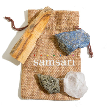5PCS SAMSARI Abundance XL Crystals Healing Set - (Pyrite, Lapis Lazuli, Clear Quartz), 1 Palo Santo Stick SAMSARI buy supplements canada