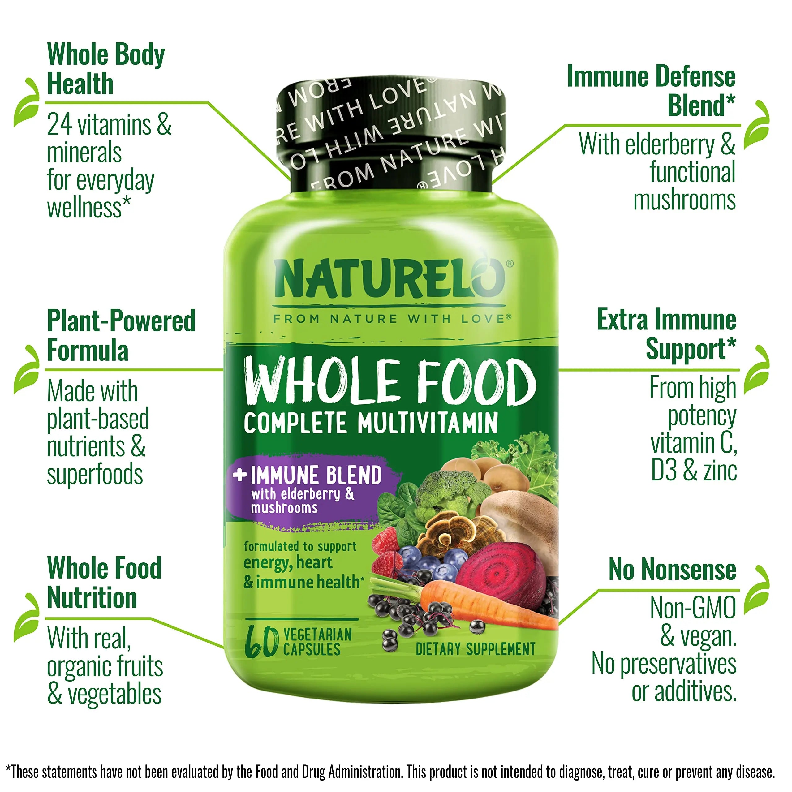 NATURELO Whole Food Multivitamin + Immune Blend with Elderberry & Mushrooms - Complete Multivitamin with Extra Immune Support NATURELO buy supplements canada