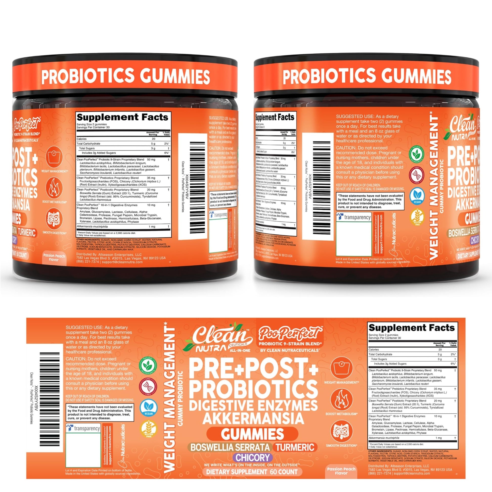 Clean Nutra Prebiotic Postbiotic Digestive Enzymes Gummies with Chicory Root, Boswellia Serrata, Turmeric, and Akkermansia | Pre+Post Probiotics Supplement Clean Nutraceuticals buy supplements canada