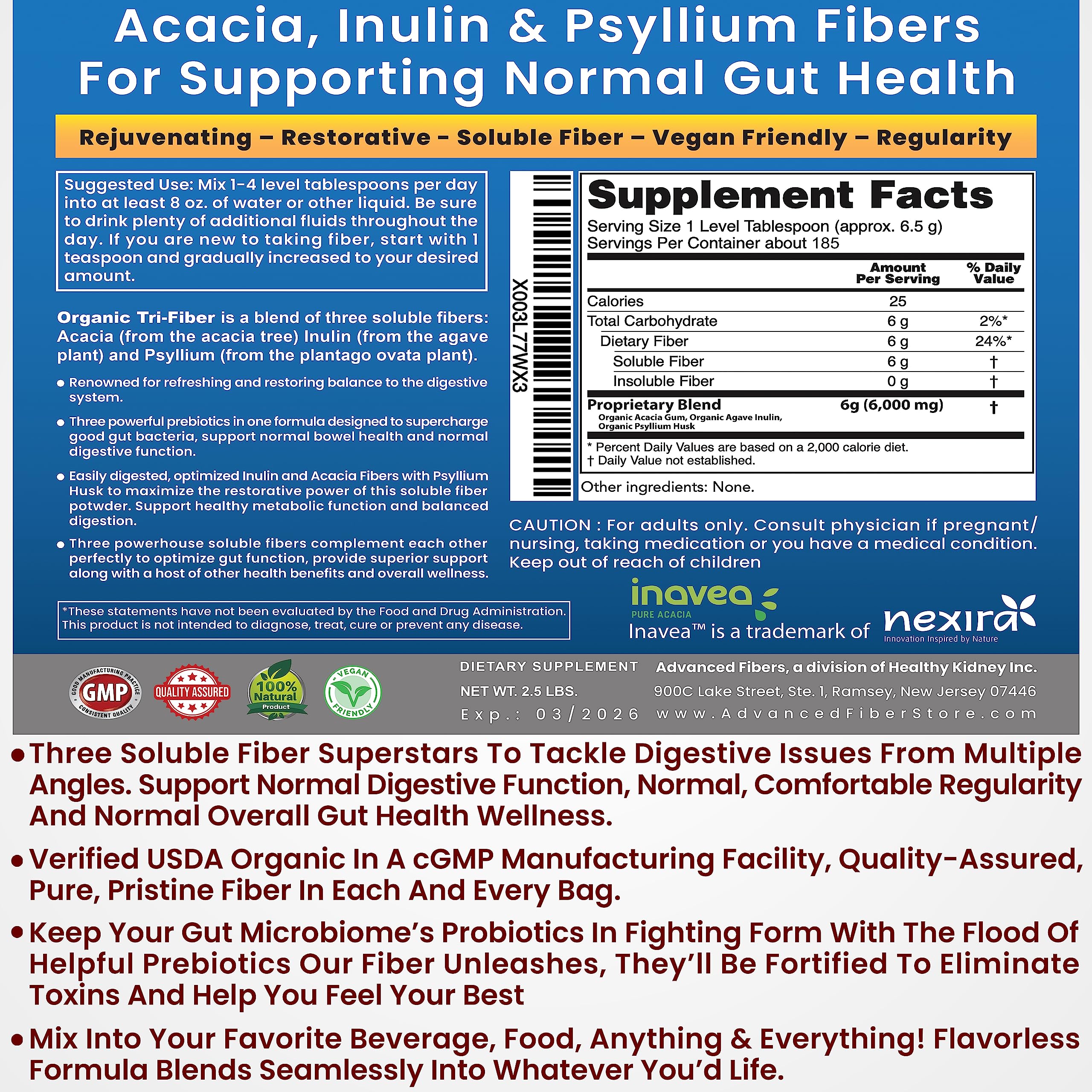 Kidney Restore Tri-Fiber Organic Soluble Fiber Powder, Unflavored High Fiber 3-in-1 Kidney Restore buy supplements canada