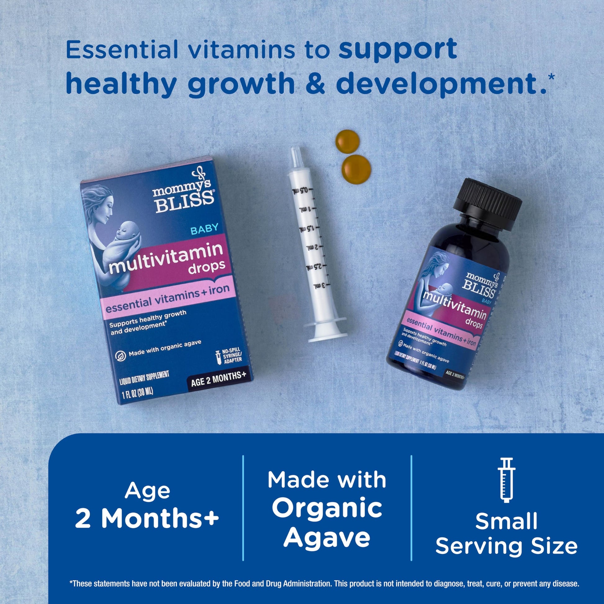 Mommy's Bliss Baby Multivitamin + Iron, Daily Essential Baby Vitamins for Immune Support, Healthy Growth & Bone Development, Age 2 Months+, 30 ml Mommy's Bliss buy supplements canada
