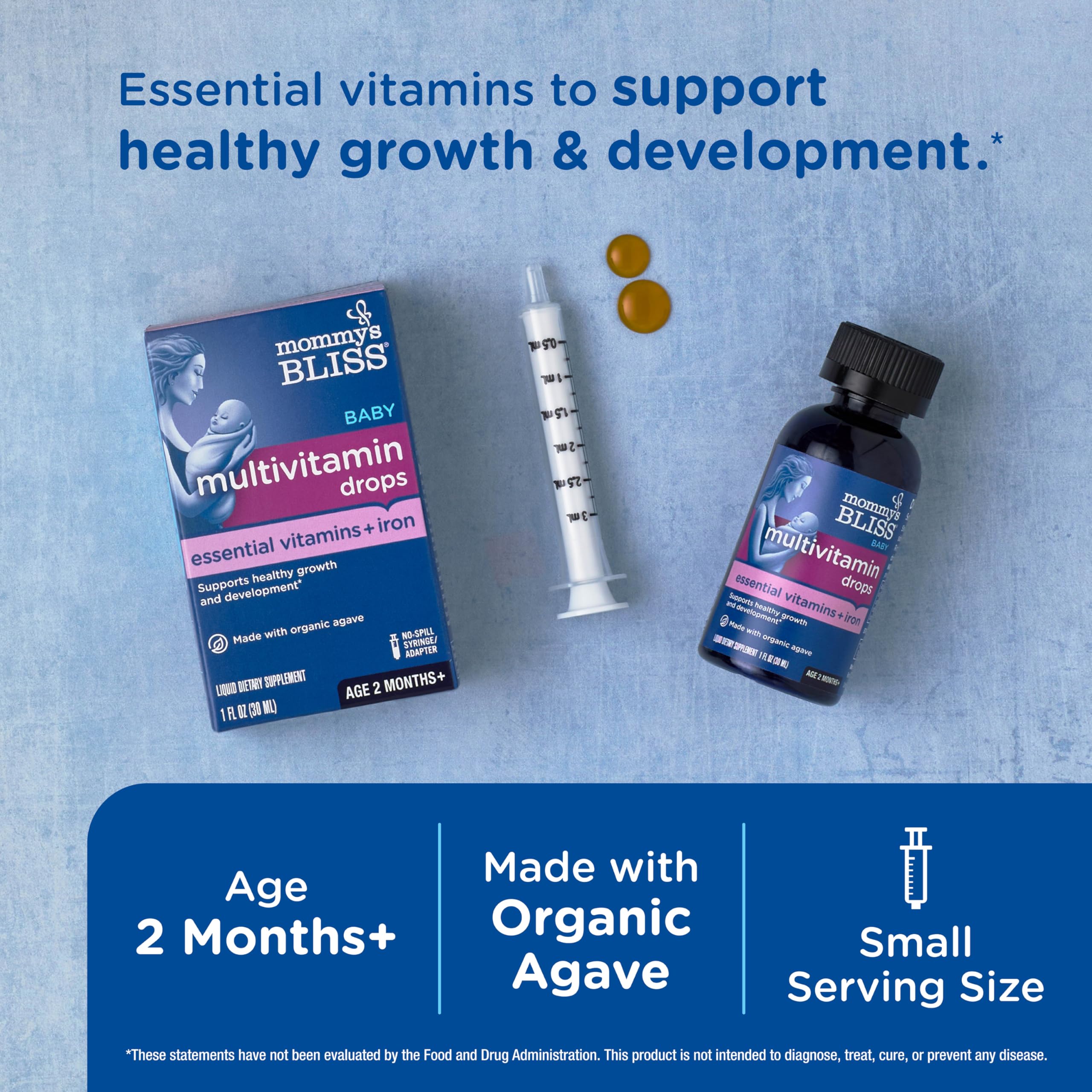 Mommy's Bliss Baby Multivitamin + Iron, Daily Essential Baby Vitamins for Immune Support, Healthy Growth & Bone Development, Age 2 Months+, 30 ml Mommy's Bliss buy supplements canada