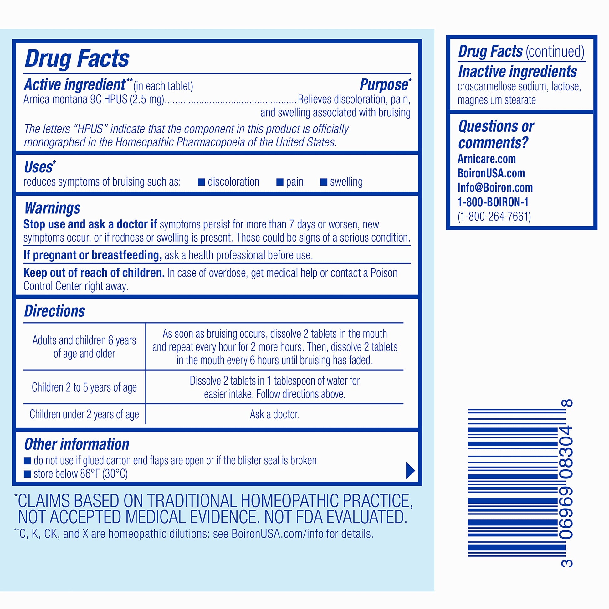 Boiron Arnicare Bruise for Relief of Pain or Swelling from Injuries, and Discoloration of Bruises - 60 Tablets Boiron buy supplements canada