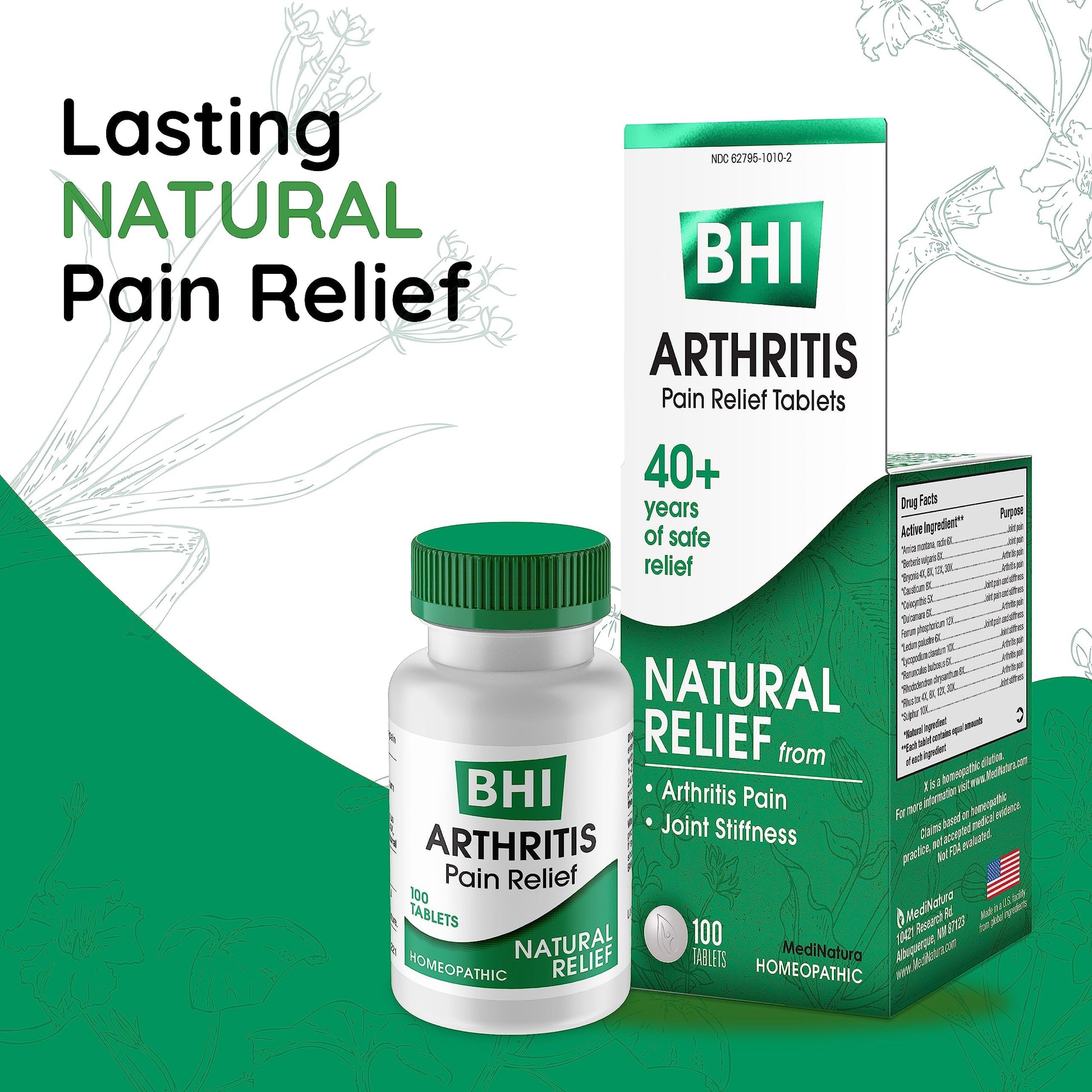 BHI Arthritis Pain Relief Daily Joint Health Support Arnica + 13 Natural Actives Homeopathic Plant & Mineral Blend Helps Relieve Minor Pain & Stiffness in Joints for Women & Men - 100 Tablets MediNatura buy supplements canada