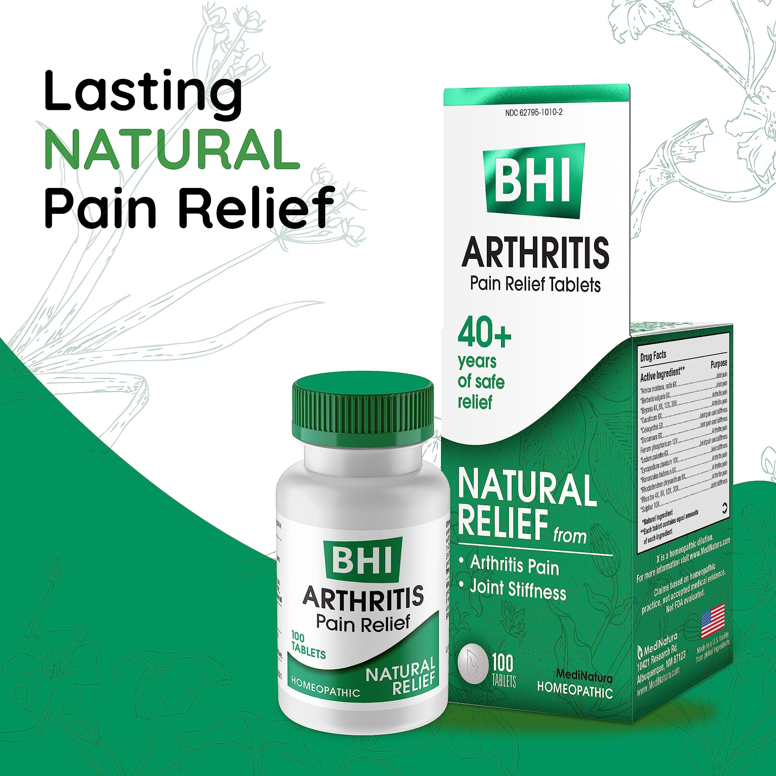 BHI Arthritis Pain Relief Daily Joint Health Support Arnica + 13 Natural Actives Homeopathic Plant & Mineral Blend Helps Relieve Minor Pain & Stiffness in Joints for Women & Men - 100 Tablets MediNatura buy supplements canada