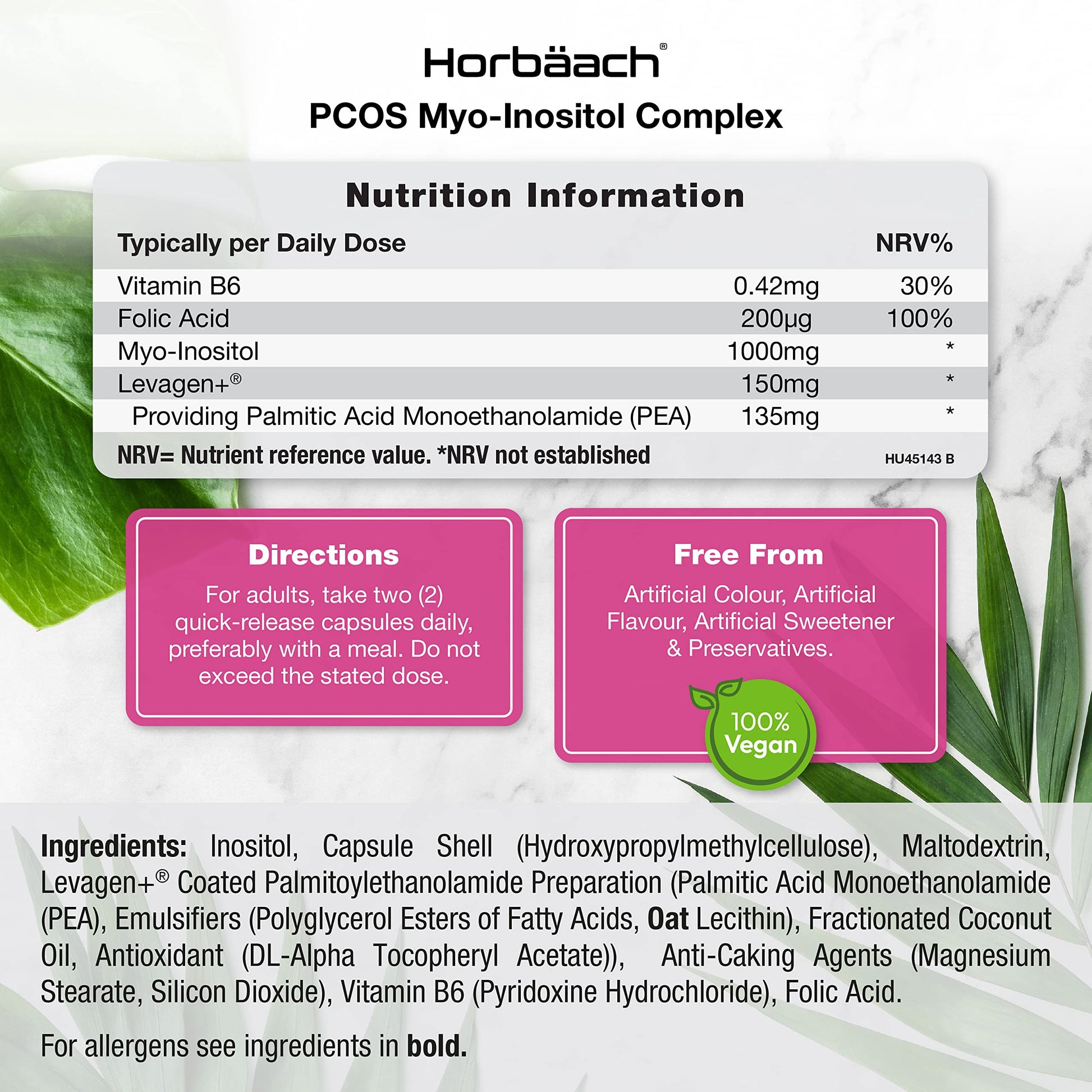 Inositol Supplement for PCOS | 120 Vegan Capsules | Myo-Inositol Complex with Folic Acid Horbäach buy supplements canada