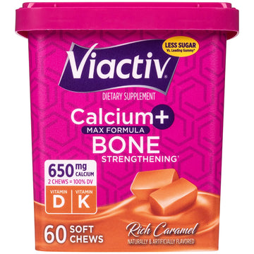 Viactiv Calcium + Vitamin D Supplement Soft Chews for Women & Men - Chewable Calcium for Bone Health Support, 650 mg per Serving, Vitamin D & K for High Absorption - 60 Count, Caramel Viactiv buy supplements canada