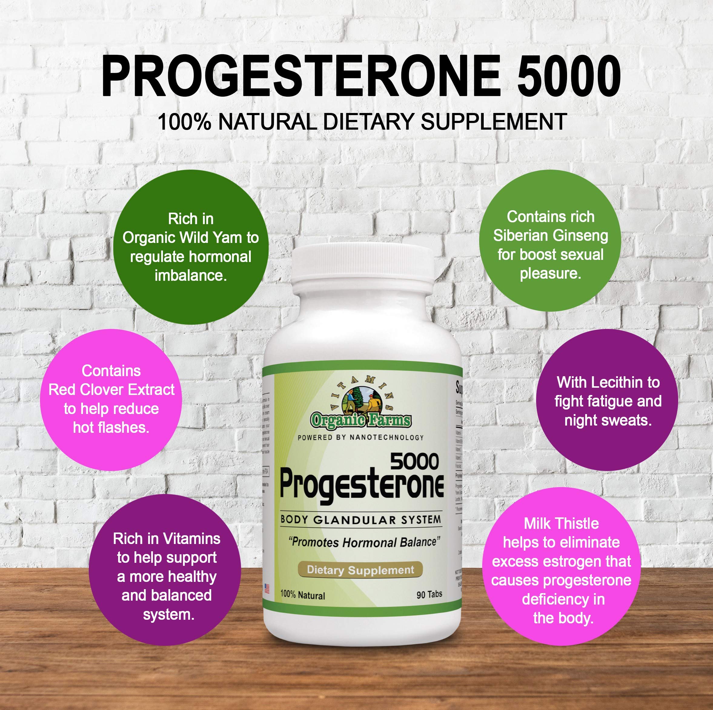Organic Farm Vitamins Progesterone 5000 - Body glandular System Dietary Supplement, 100% Natural Progesterone Pills - Formula to Balance Hormones - progesterone Supplement, 90 Tablets Organic Farms Vitamins buy supplements canada