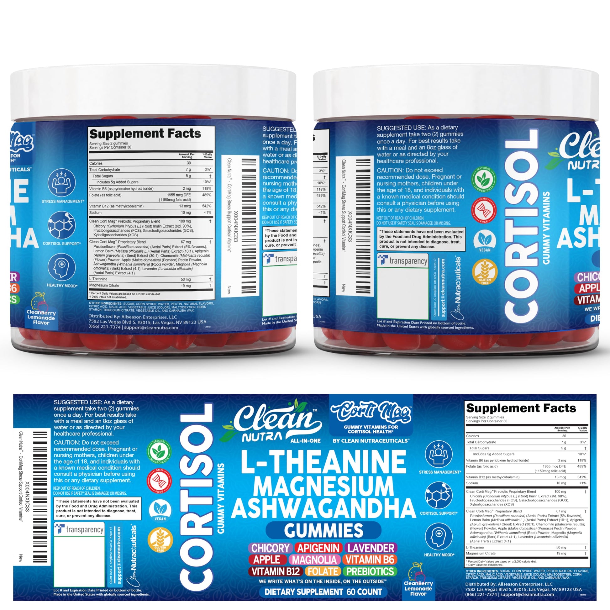 Clean Nutra Cortisol Supplement Gummies L-Theanine Magnesium Ashwagandha Apigenin Vitamin B6 Sleep and Calm Support Lavender Chicory Prebiotic Advanced Gummy Formula Clean Nutraceuticals buy supplements canada