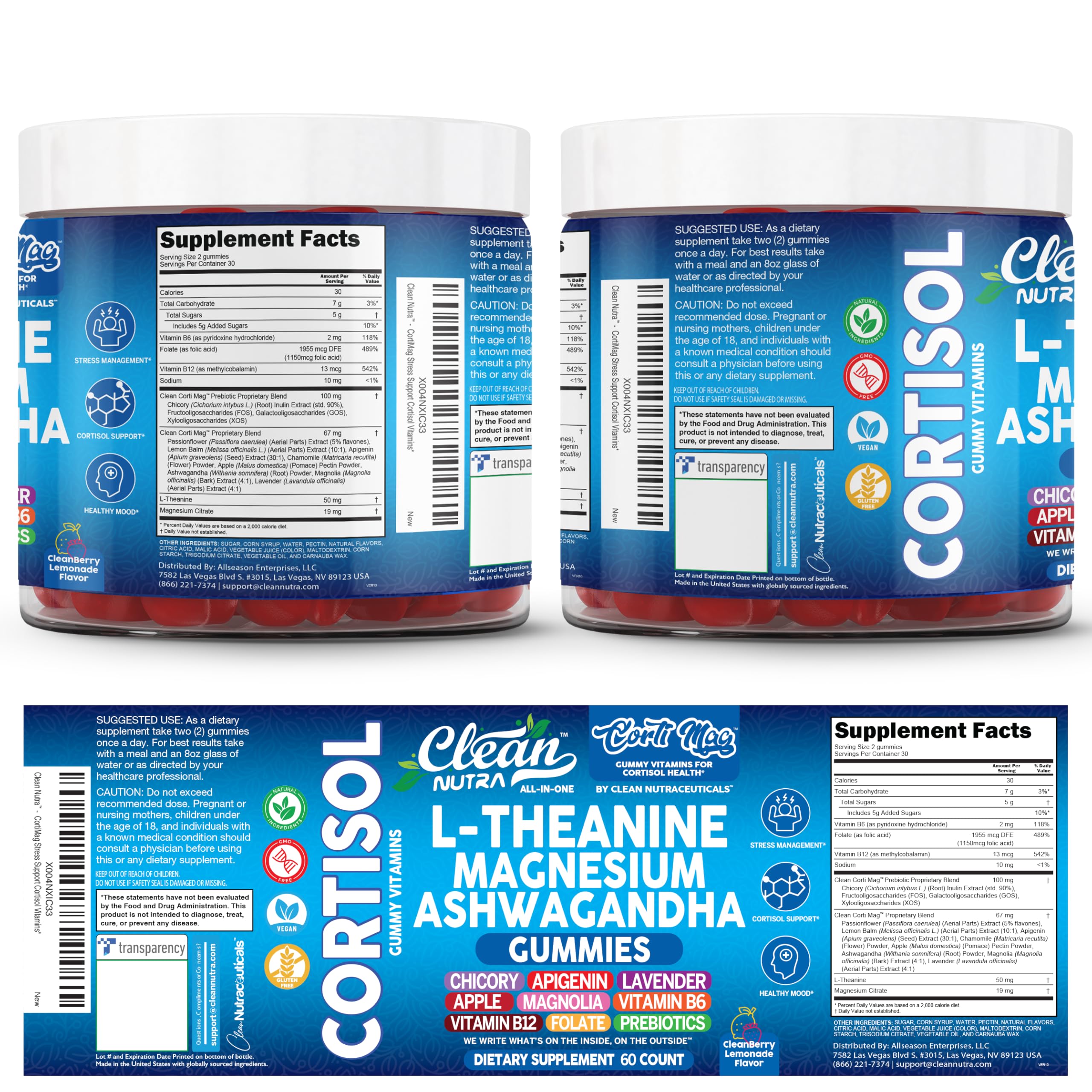 Clean Nutra Cortisol Supplement Gummies L-Theanine Magnesium Ashwagandha Apigenin Vitamin B6 Sleep and Calm Support Lavender Chicory Prebiotic Advanced Gummy Formula Clean Nutraceuticals buy supplements canada