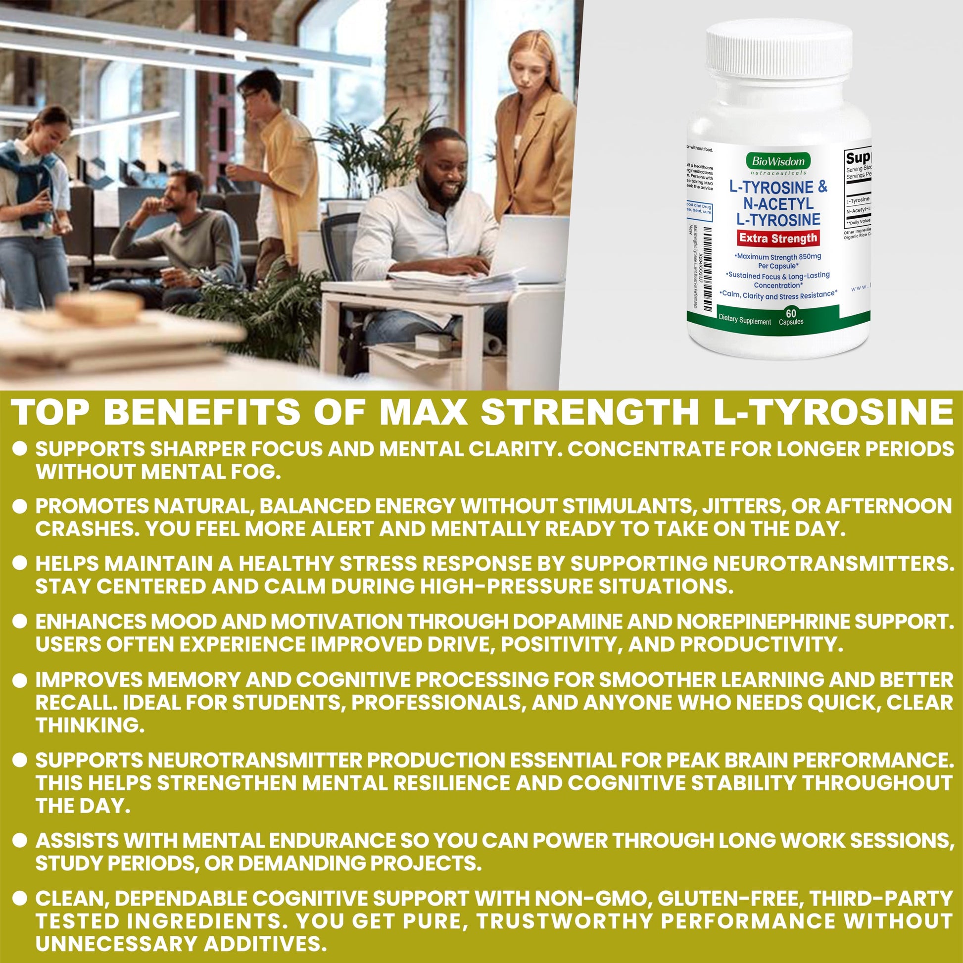 Max Strength L Tyrosine Supplement & N Acetyl L Tyrosine Peak Focus, Alertness, Concentration, Body & Mind Energy. L-Tyrosine 850mg Per 1 Capsule. A Well-Being Nutrient Boost For Performance BioWisdom Nutraceuticals buy supplements canada