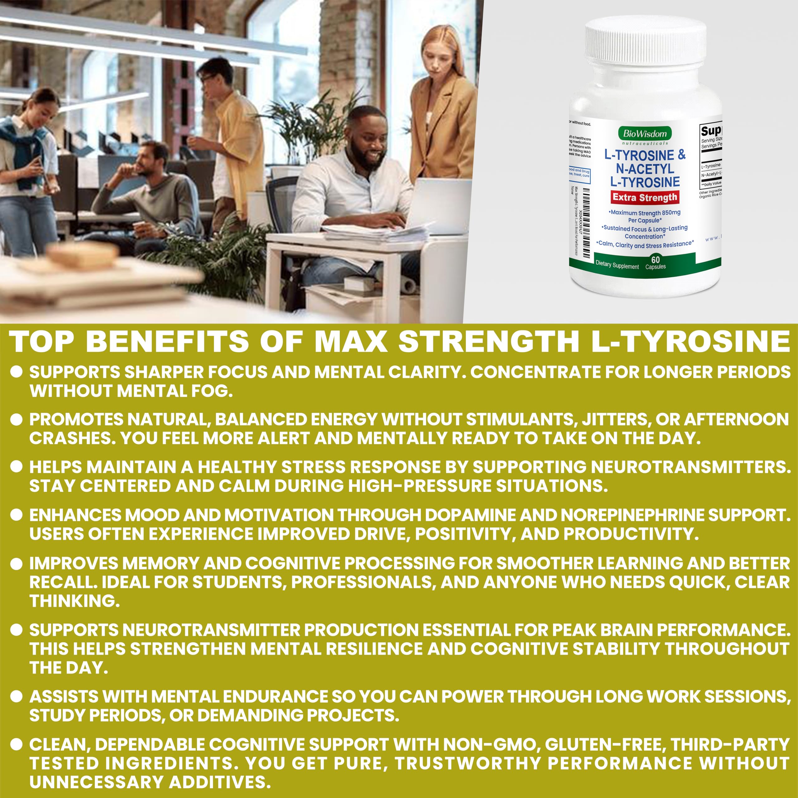 Max Strength L Tyrosine Supplement & N Acetyl L Tyrosine Peak Focus, Alertness, Concentration, Body & Mind Energy. L-Tyrosine 850mg Per 1 Capsule. A Well-Being Nutrient Boost For Performance BioWisdom Nutraceuticals buy supplements canada