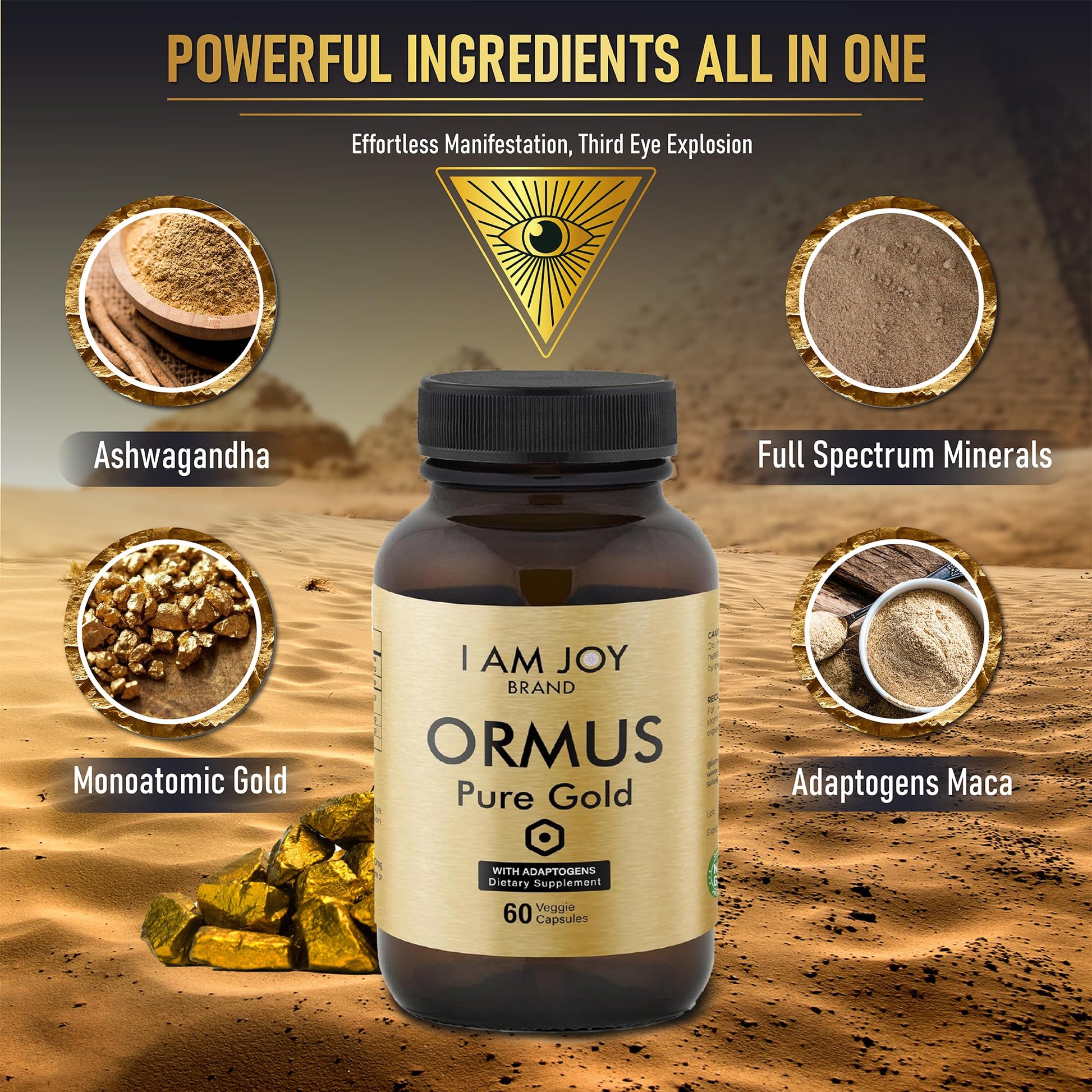 I Am Joy co. Ormus Gold Capsules Monoatomic Elements with Adaptogens Maca and Ashwaganda | May Help Balance Mood, Decalcify Pineal Gland, Repair DNA, Enhance Relaxation - 60 Vegan Capsules I Am Joy co. buy supplements canada