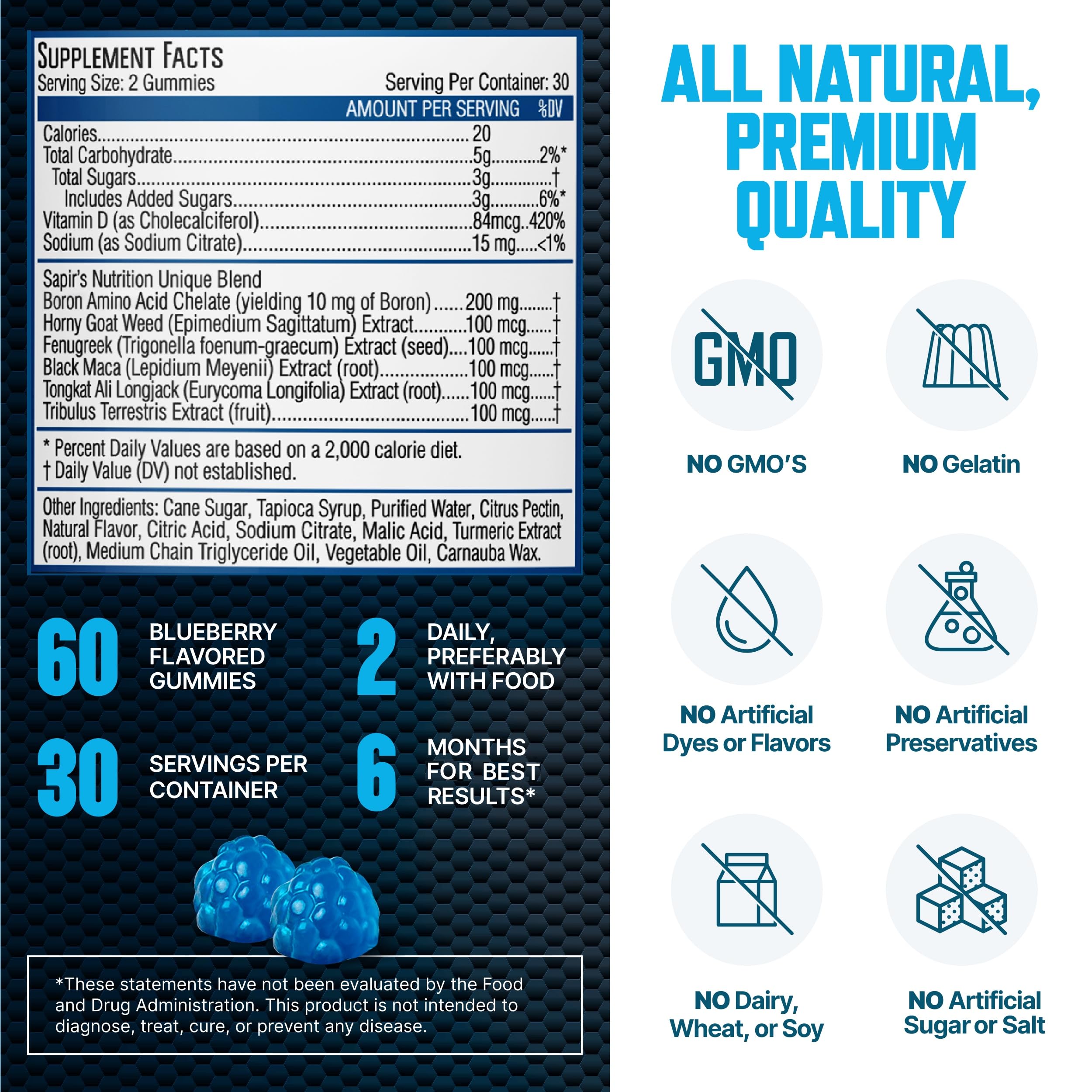 Testosterone Booster Gummies, Male Enhancing Supplement, Add 2 in” Enlargement Gummies for Men , Male Enhancement Chews Energy, Strength, Stamina, Endurance, Performance, Natural Blue Berry Chews Sapir's Nutrition buy supplements canada