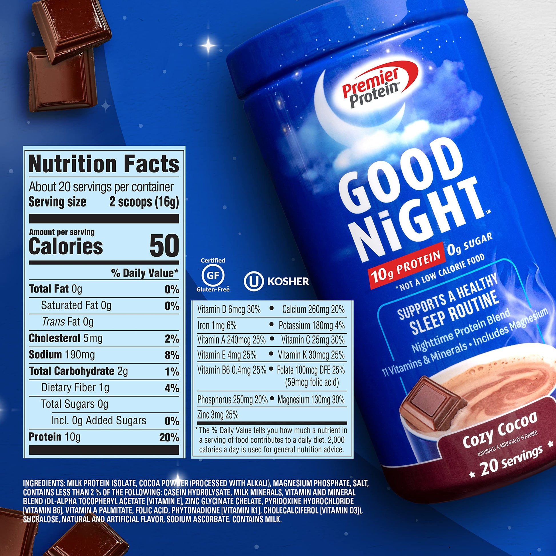 Premier Protein Good Night Protein Powder, Hot Cocoa Mix, 10g Protein, 0g Sugar Premier Protein buy supplements canada