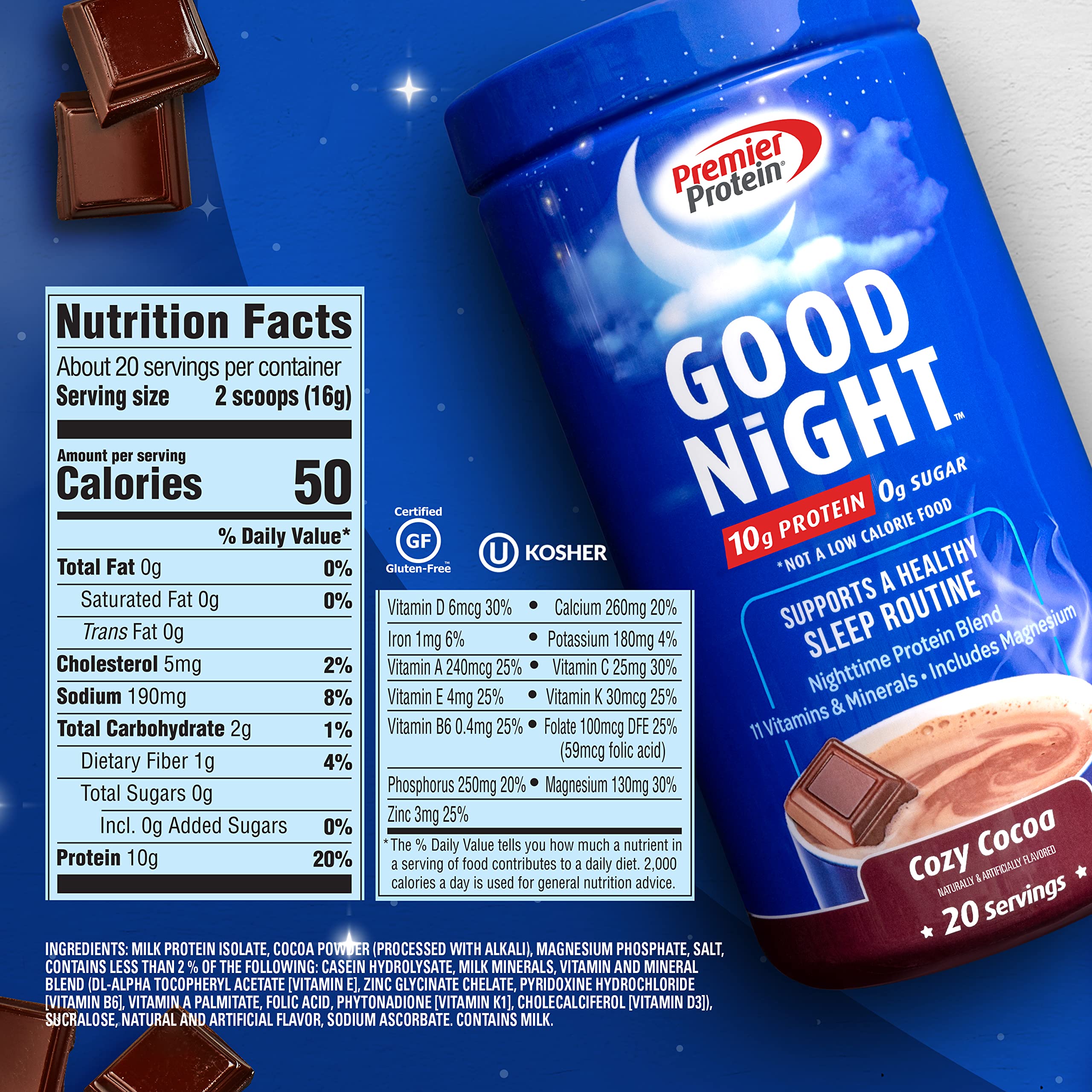Premier Protein Good Night Protein Powder, Hot Cocoa Mix, 10g Protein, 0g Sugar Premier Protein buy supplements canada