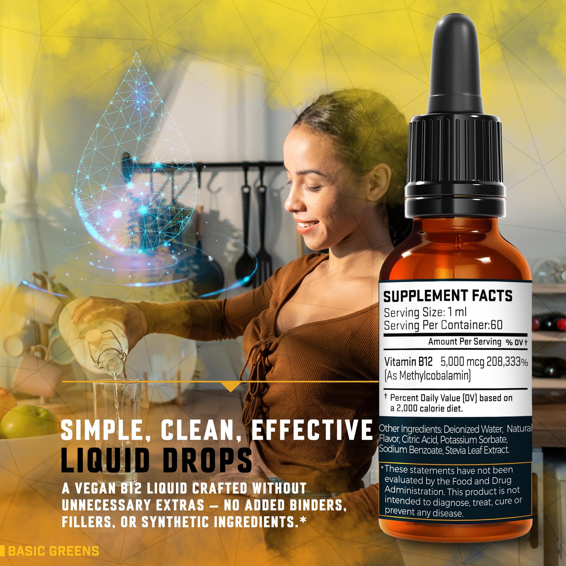 Vitamin B12 Sublingual Liquid Drops 5000 mcg – Vegan Methyl B-12 Supplement for Energy & Focus – B 12 Vitamin for Women & Men BASIC GREENS buy supplements canada