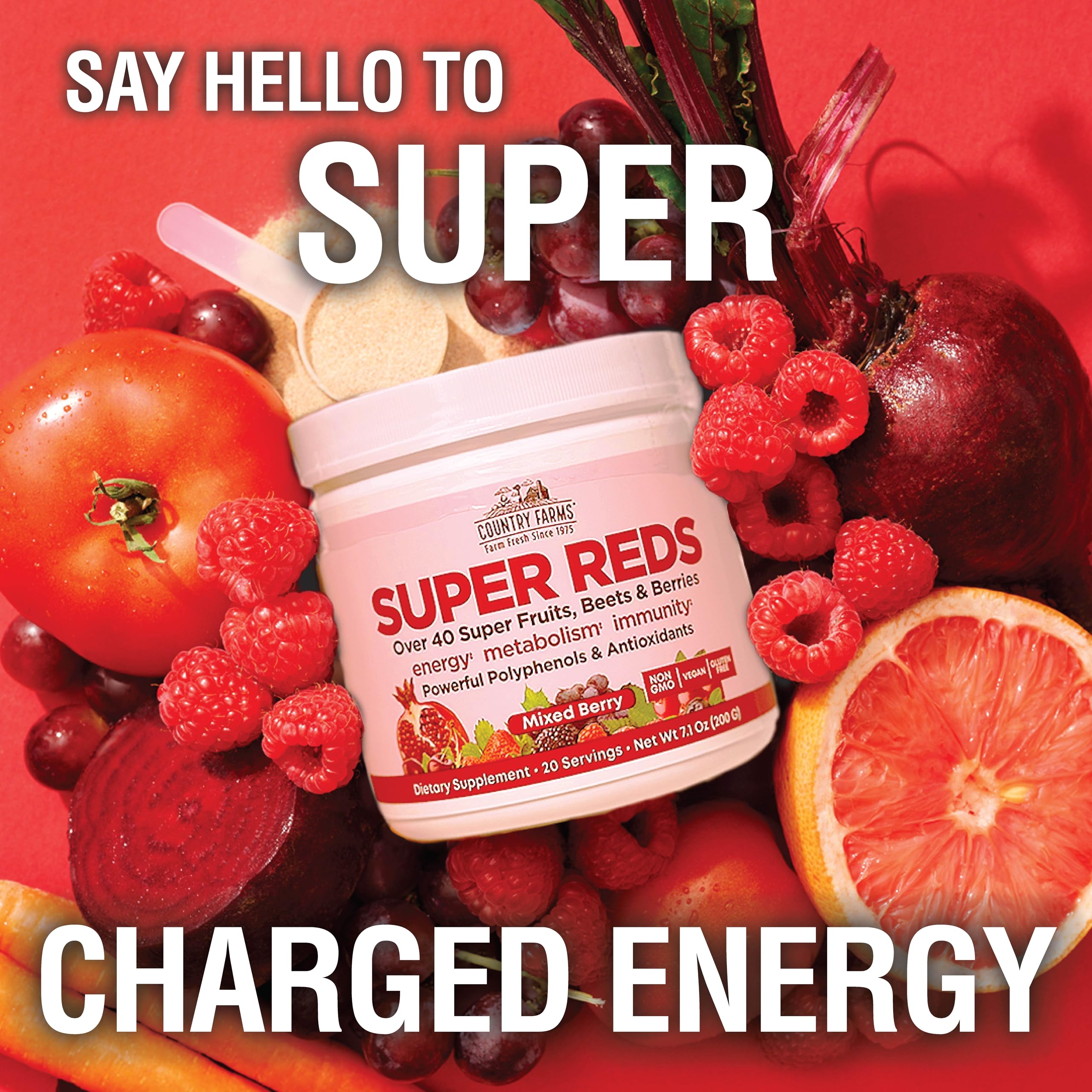 COUNTRY FARMS Super Reds, Energizing Polyphenol Superfood, 48 Super Fruits and Berries, Powerful Antioxidants and Polyphenols, Supports Energy, 20 Servings, Mixed Berry Flavor Country Farms buy supplements canada