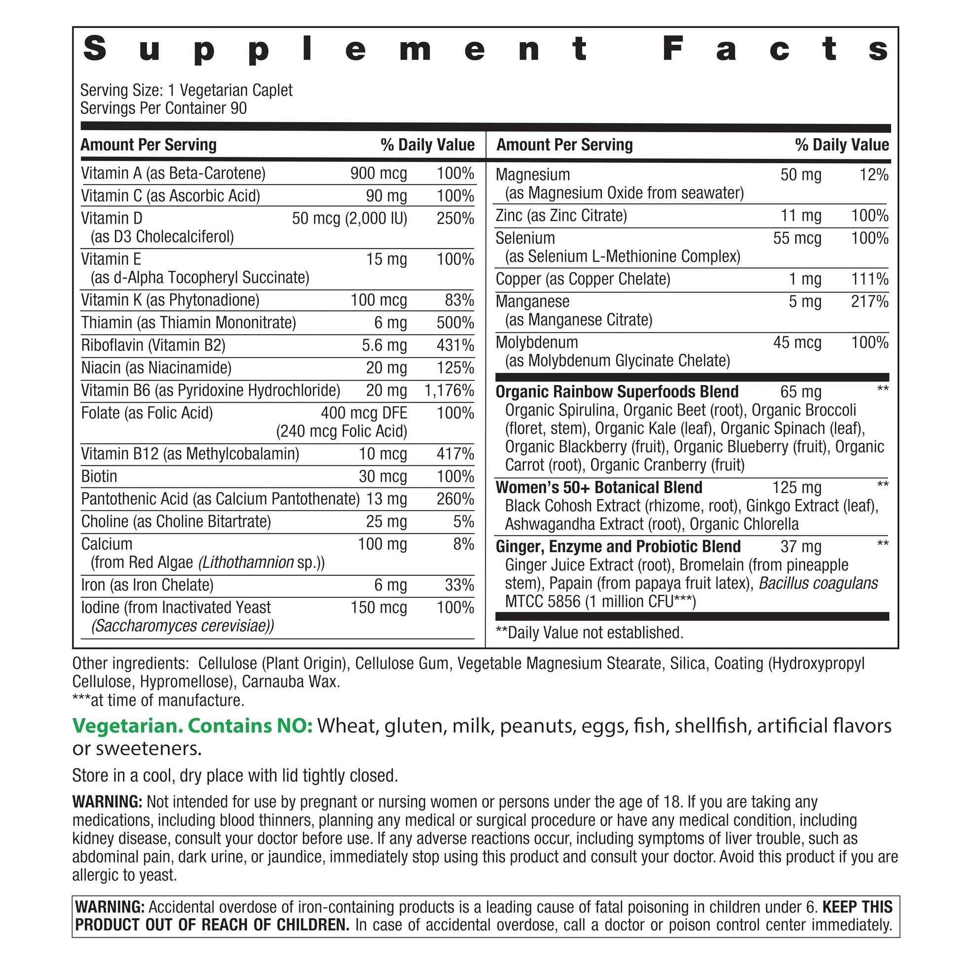 Rainbow Light Womens One + Multivitamin 50 Plus | 90 Caplets | Supports Menopause | Real Food Nutrients, Digestive Enzymes & Probiotics Rainbow Light buy supplements canada
