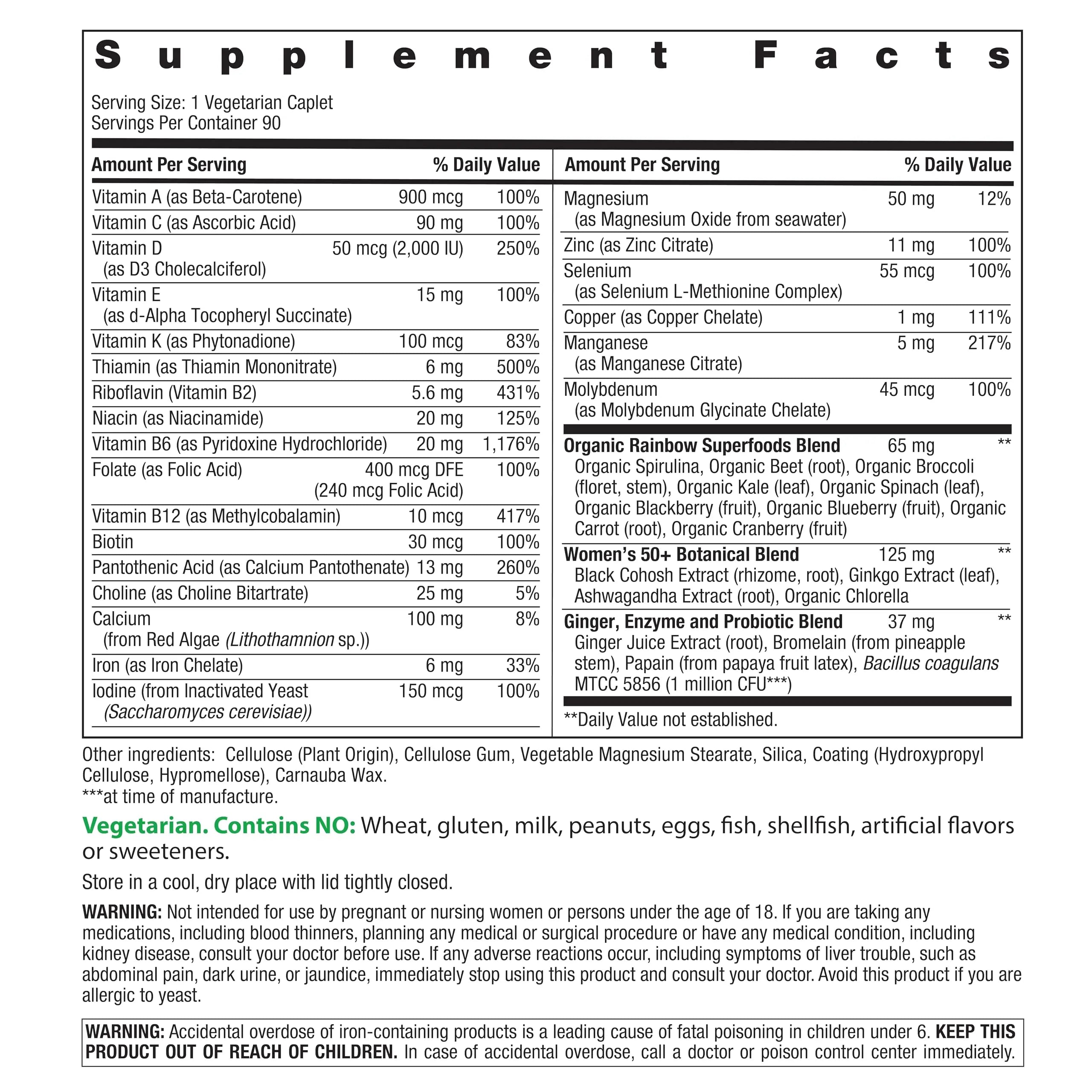 Rainbow Light Womens One + Multivitamin 50 Plus | 90 Caplets | Supports Menopause | Real Food Nutrients, Digestive Enzymes & Probiotics Rainbow Light buy supplements canada