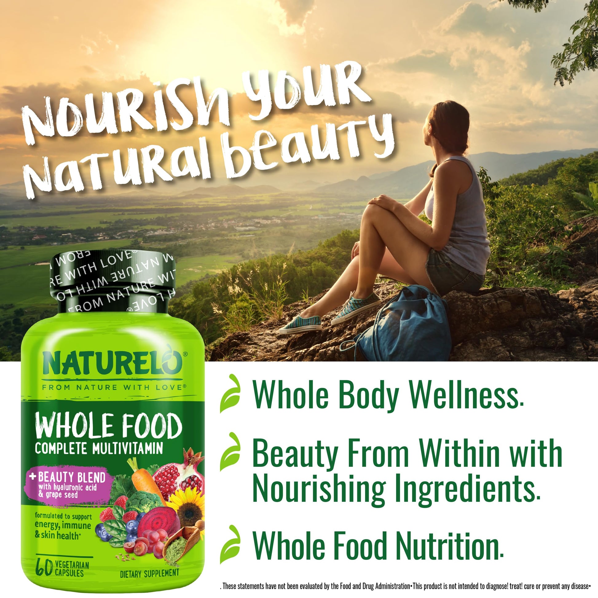 NATURELO Whole Food Multivitamin with Extra Hair, Skin and Nails Support - Beauty Blend with Hyaluronic Acid & Grape Seed - High Potency Biotin, Vitamin C NATURELO buy supplements canada